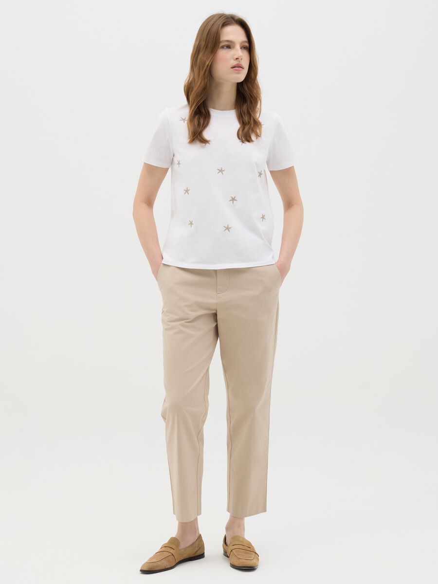 Women's pure cotton white regular fit T-shirt with embroidery_1