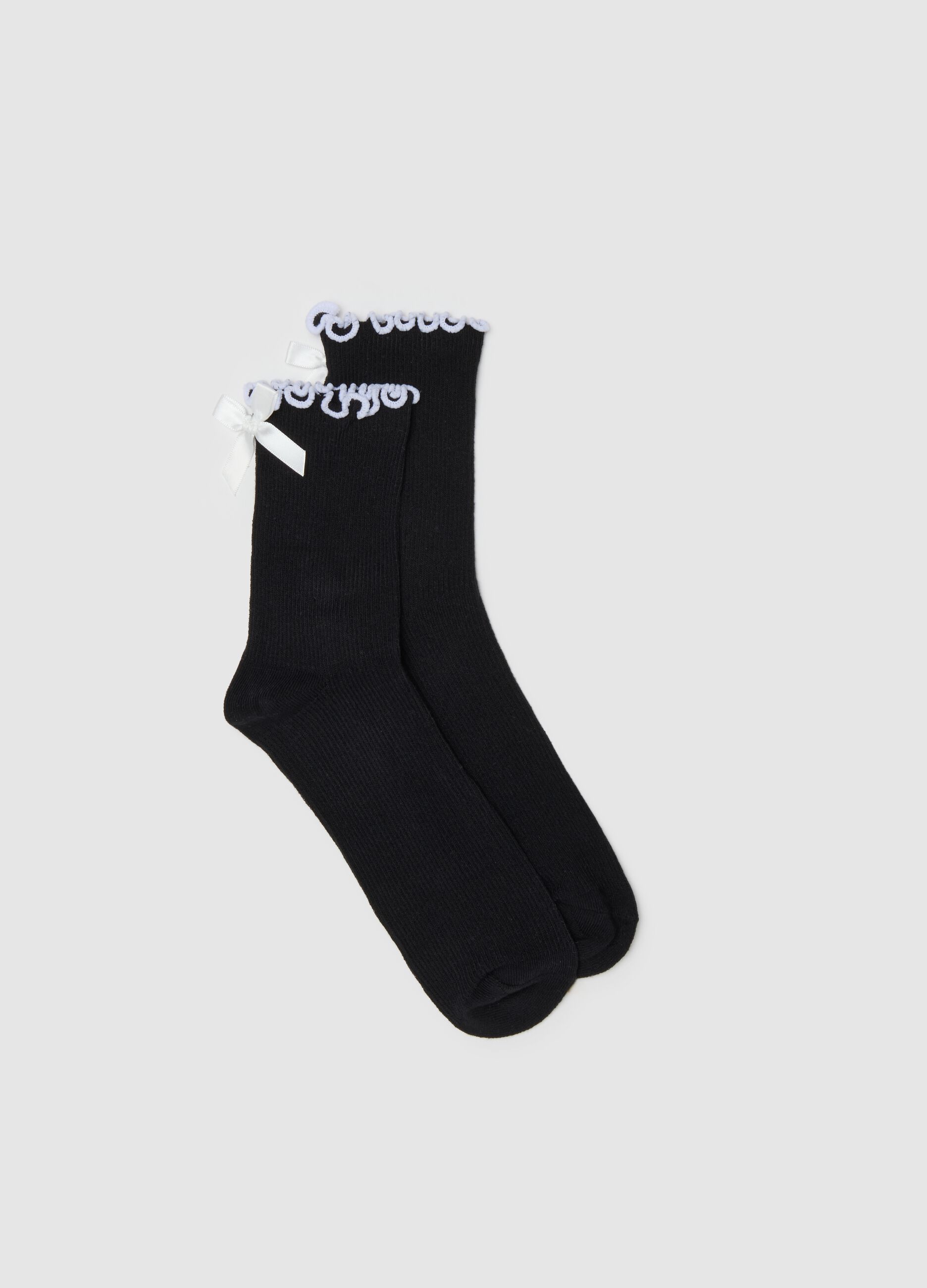 Black cotton socks with ruffles