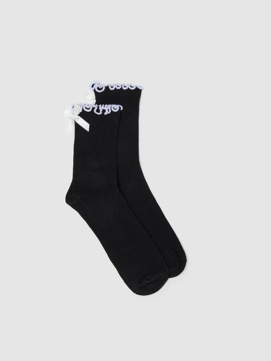 Black cotton socks with ruffles_0