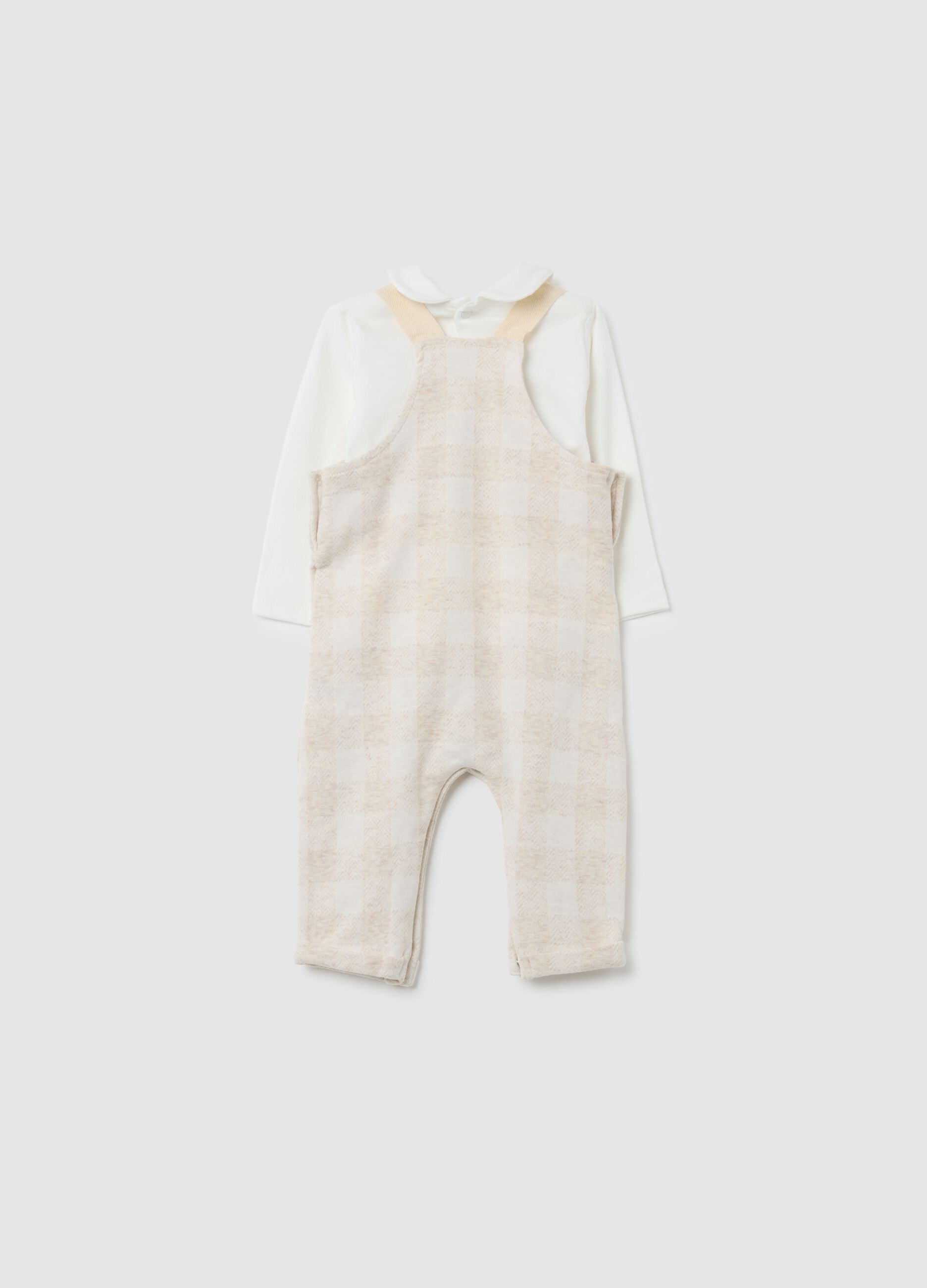 Multicoloured cotton baby dungarees with teddy bear