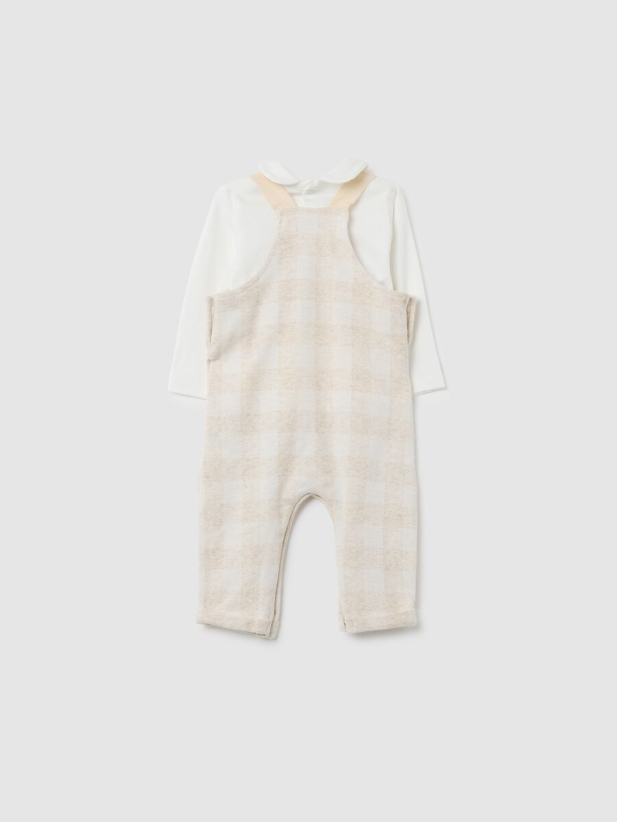 Multicoloured cotton baby dungarees with teddy bear_1