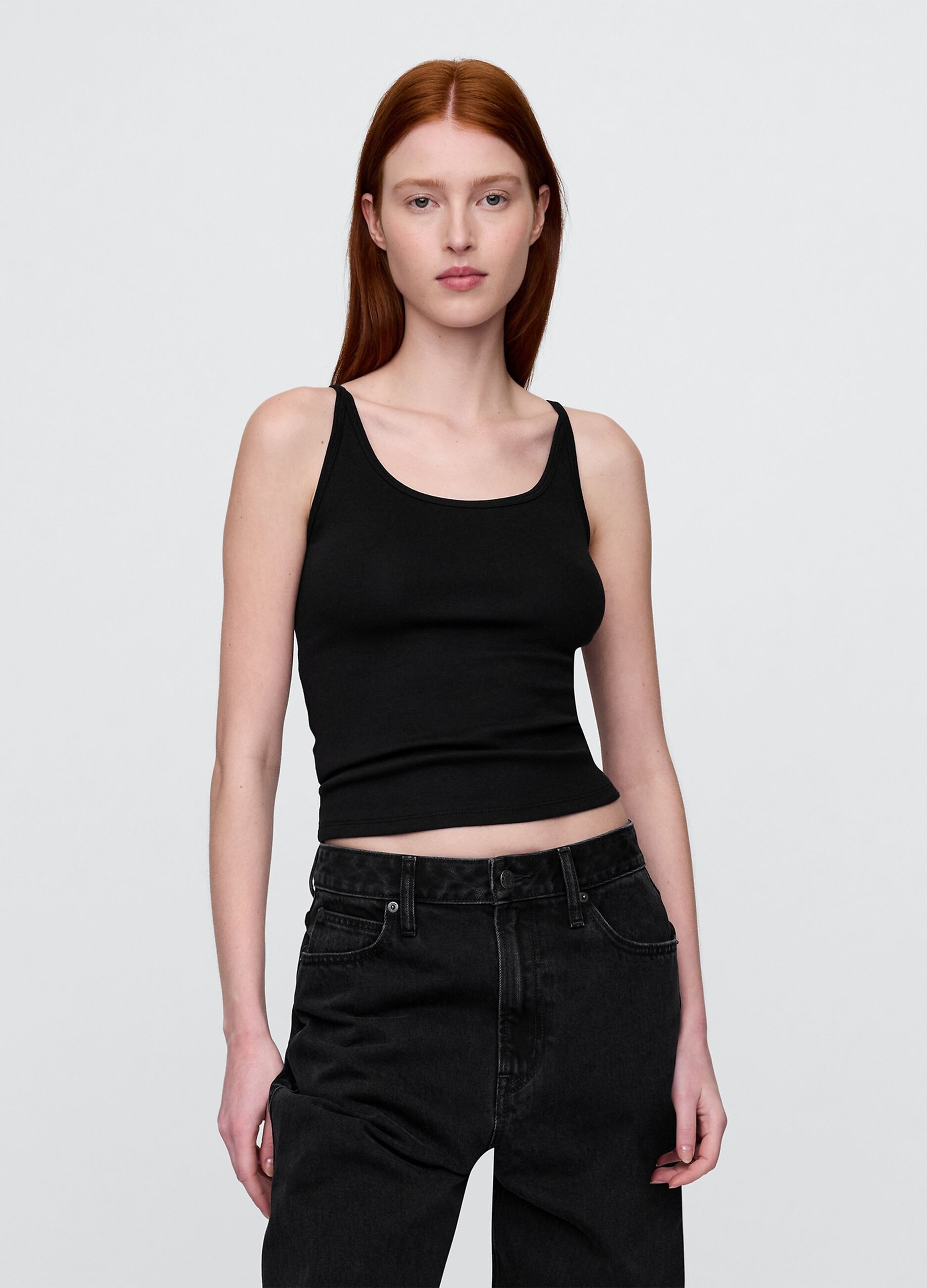 Stretch Black Top with Thin Straps