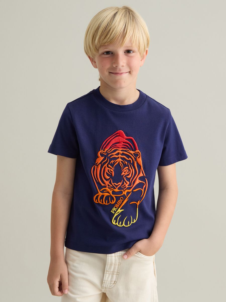 Children's blue pure cotton regular fit T-shirt_0