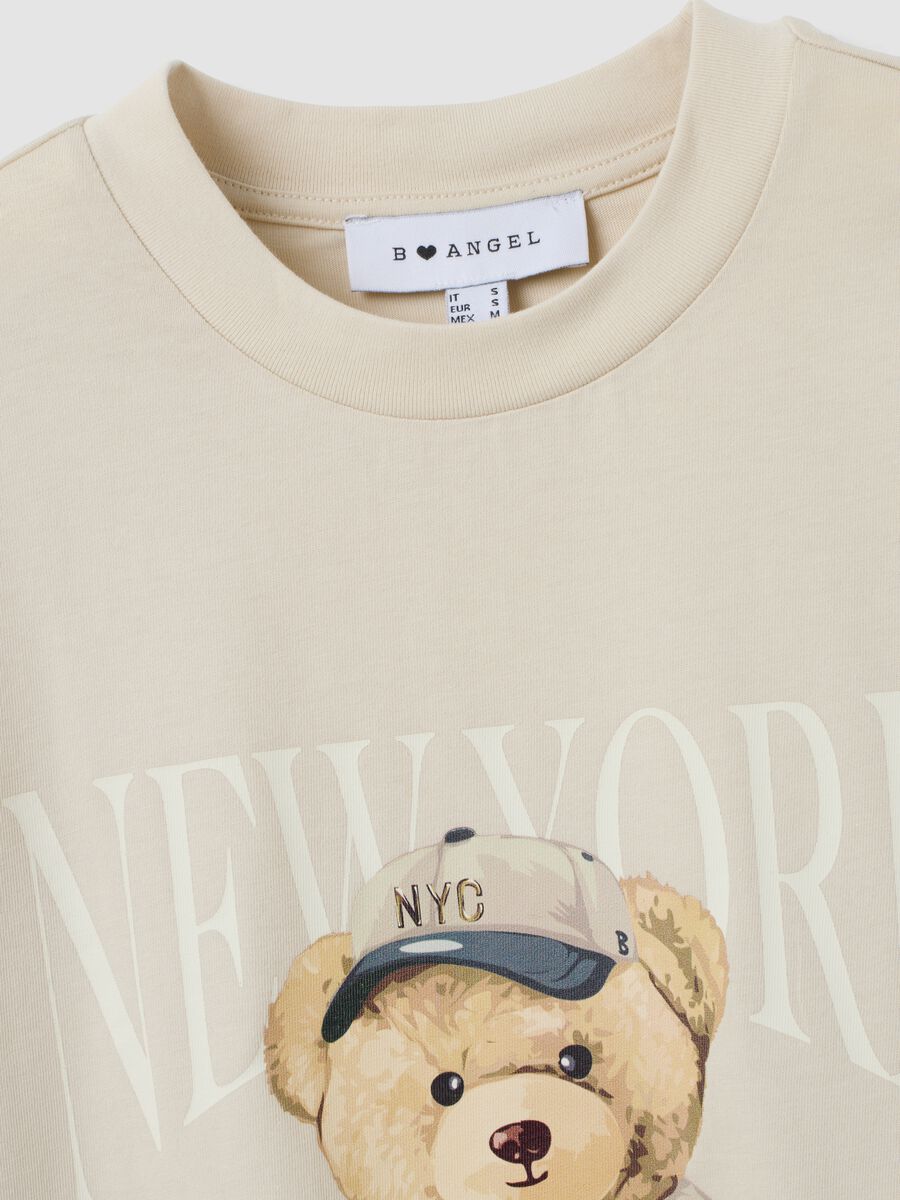 T-shirt beige relaxed fit in puro cotone con stampa teddy_6