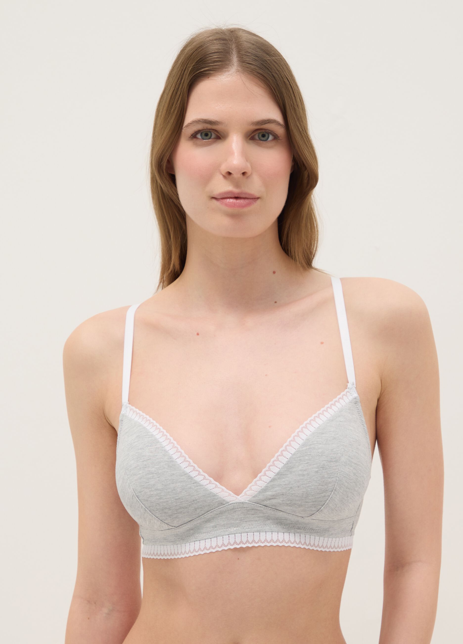 Grey Stretch Cotton Triangle Bra
