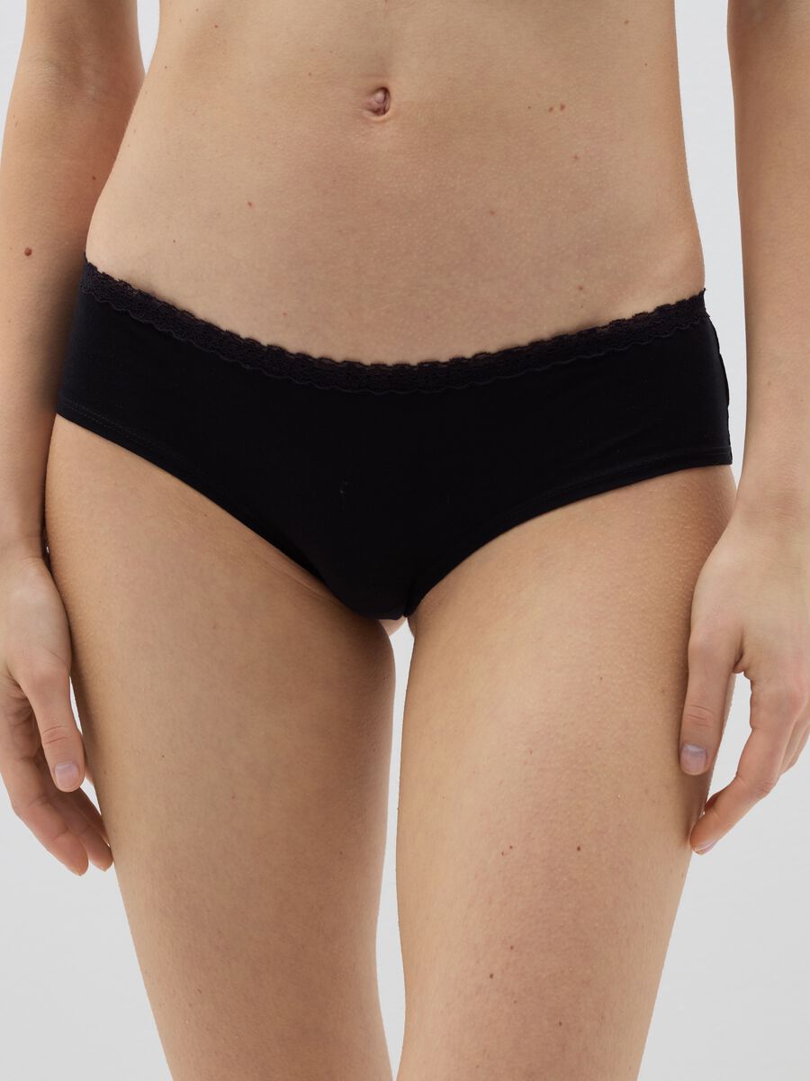 Stretch cotton French knickers with lace_2