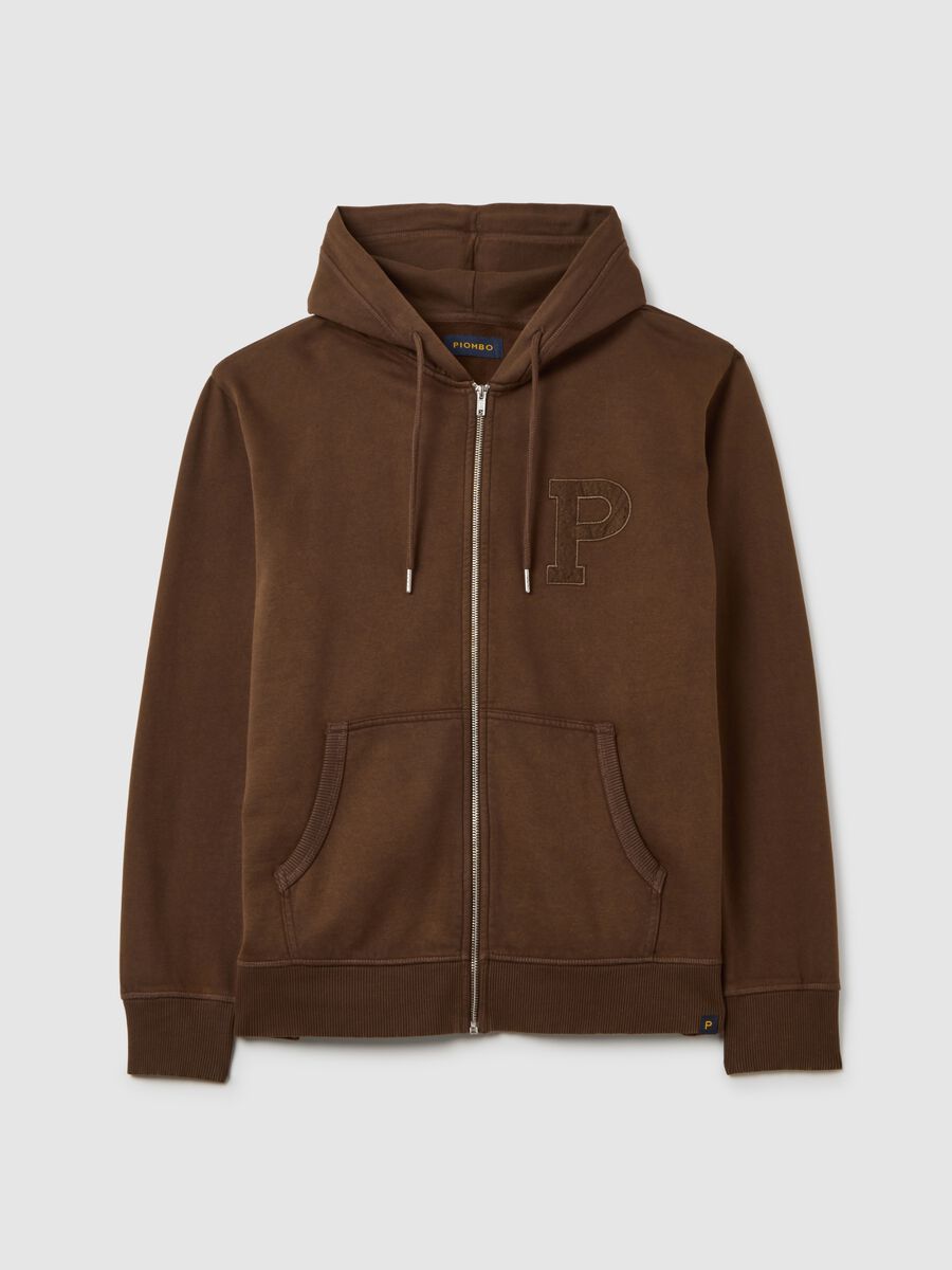 Felpa marrone con cappuccio e zip _4
