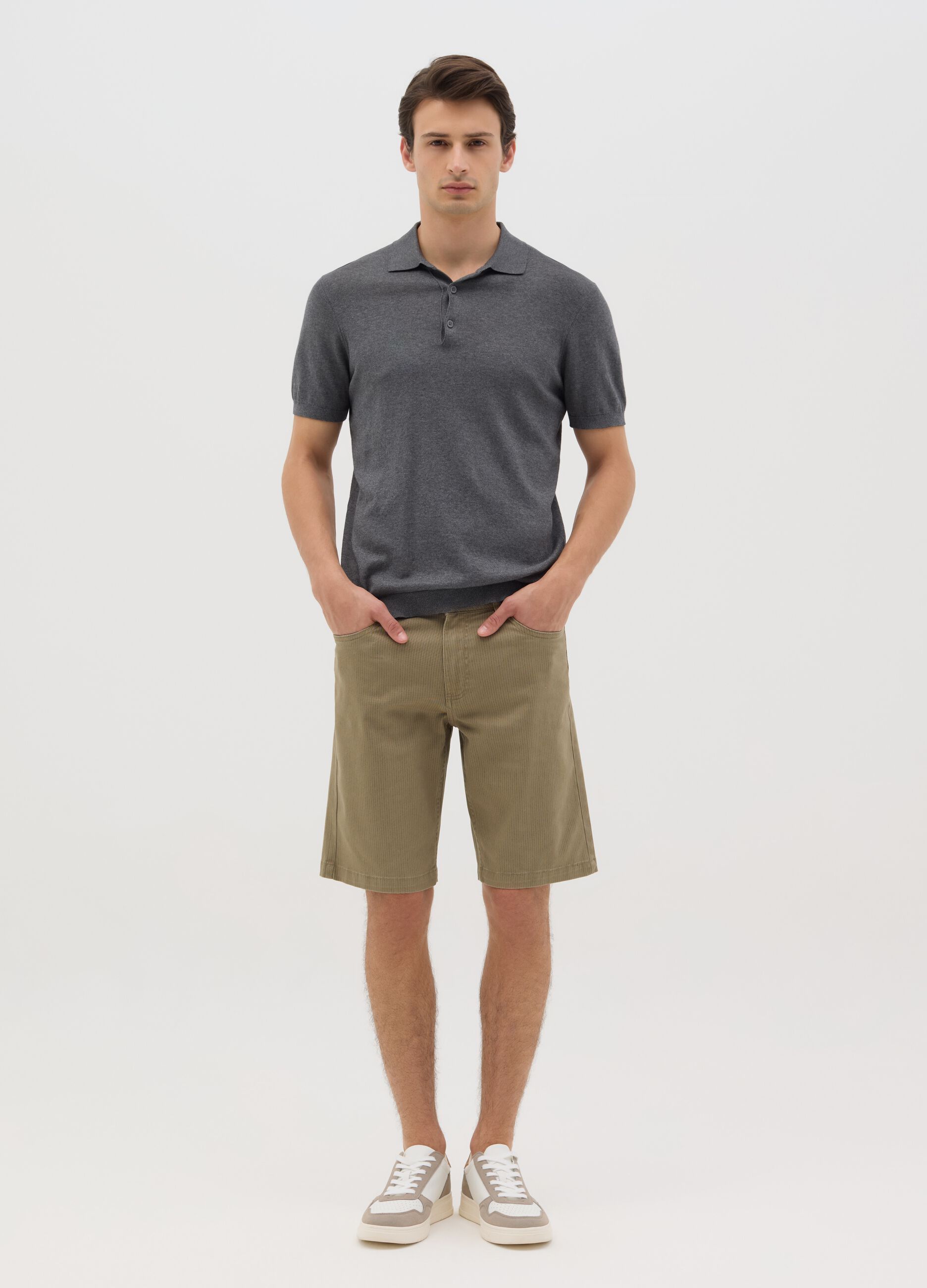 Shorts da uomo in cotone elasticizzato verde regular fit cinque tasche