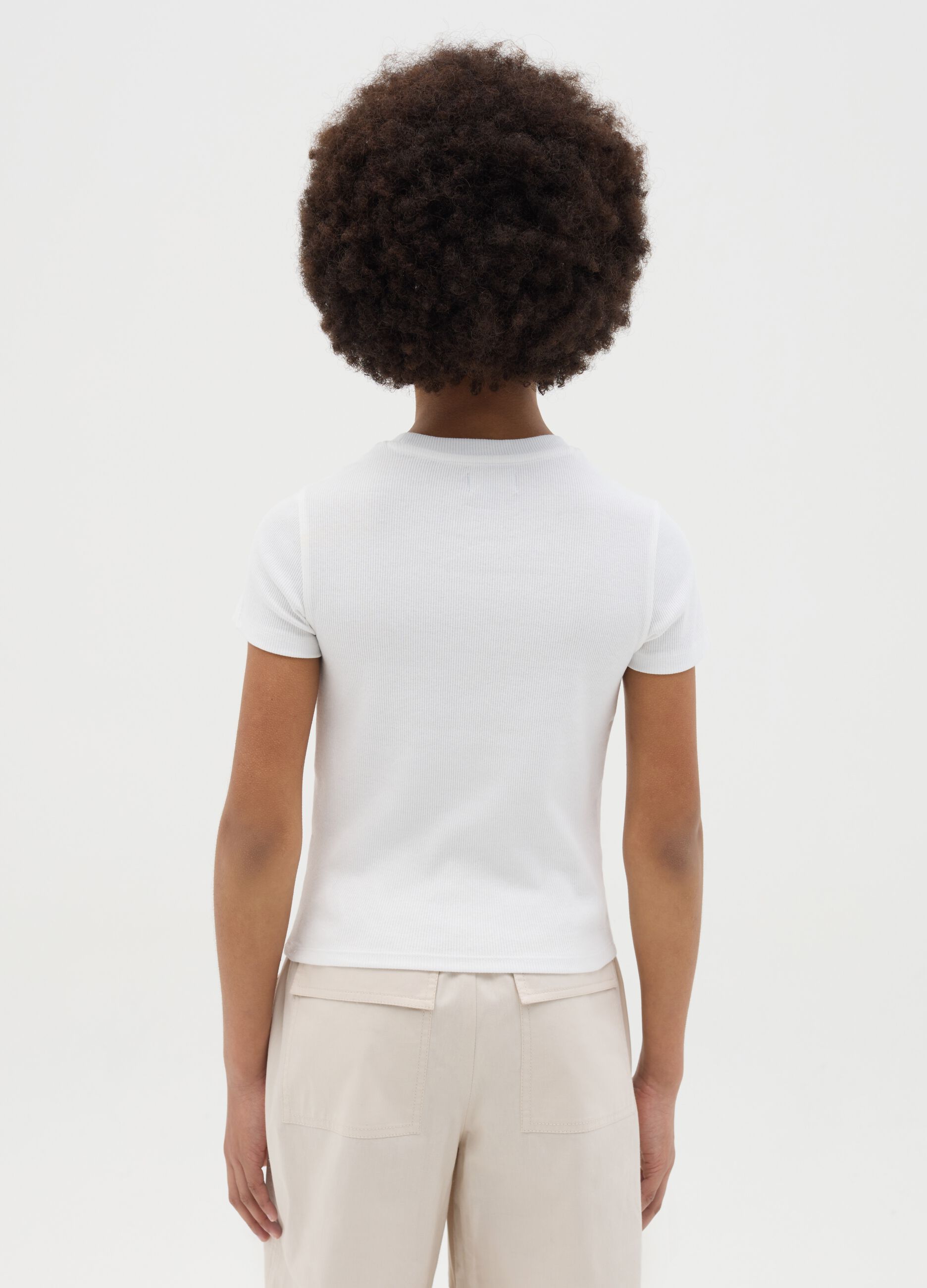Girls’ white fitted T-shirt in stretch cotton