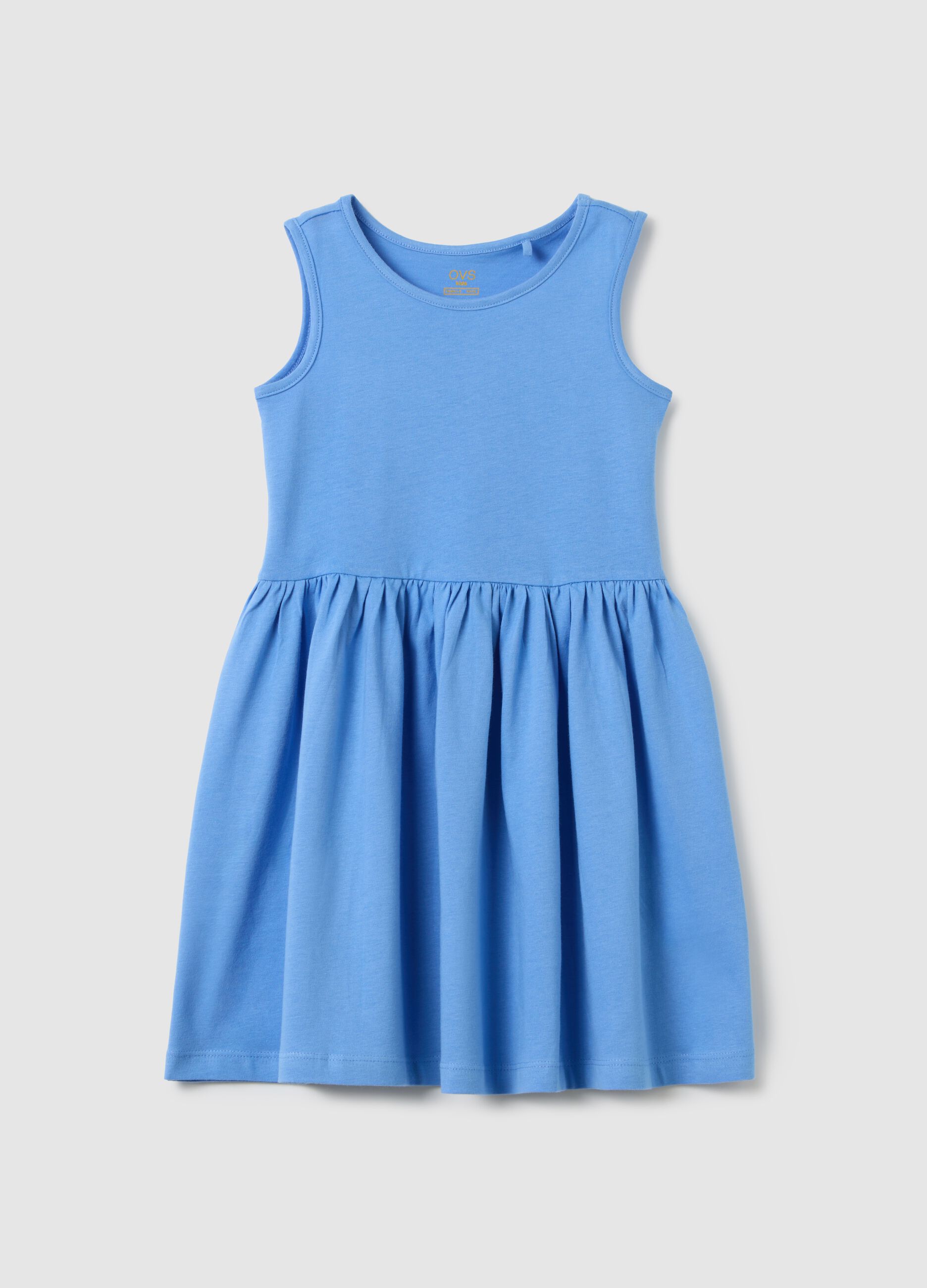 Abito da bambina in puro cotone azzurro regular fit con gonna svasata