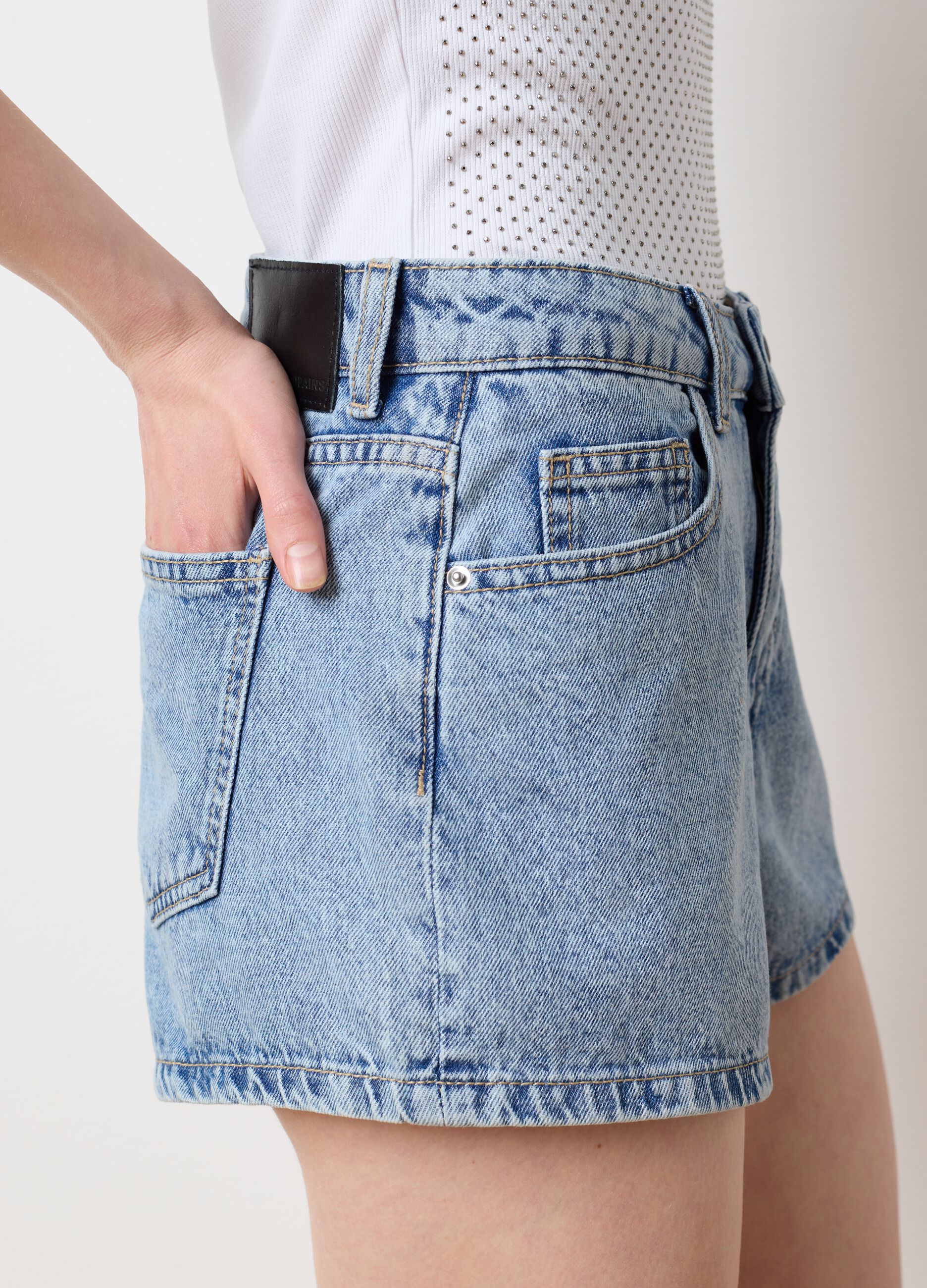 Shorts da donna in puro cotone denim regular fit