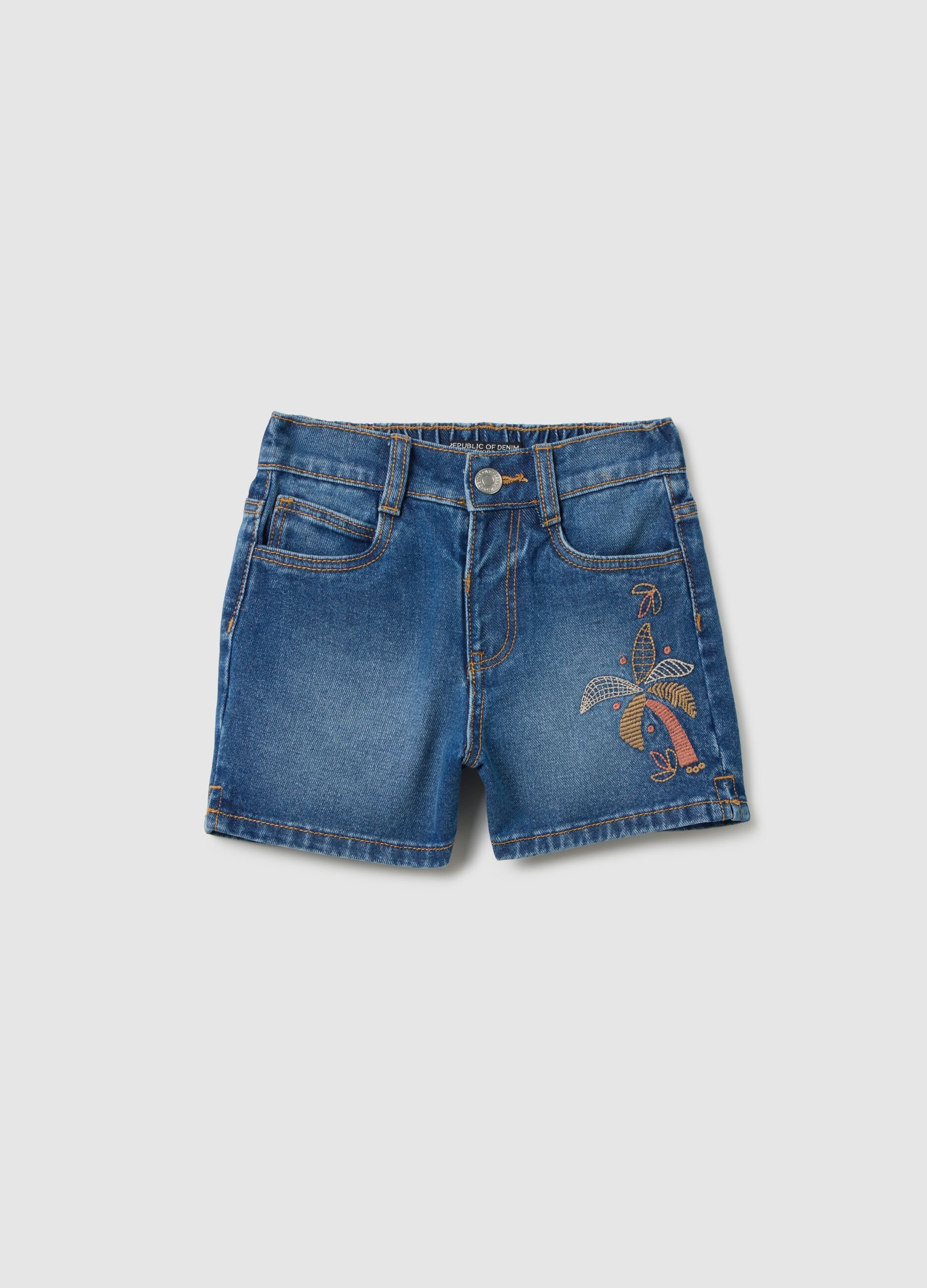 Girls' pure cotton denim shorts with regular fit