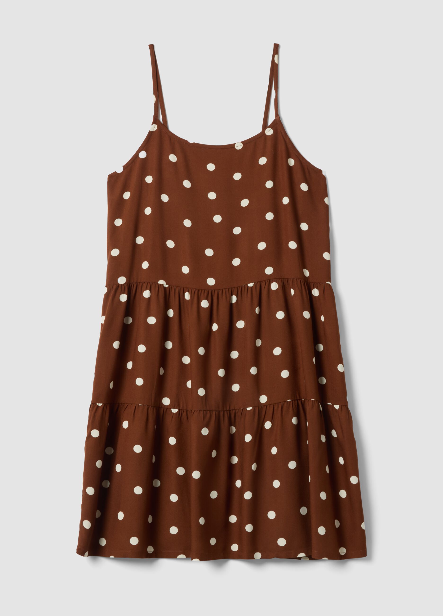 Brown polka-dot dress in pure viscose
