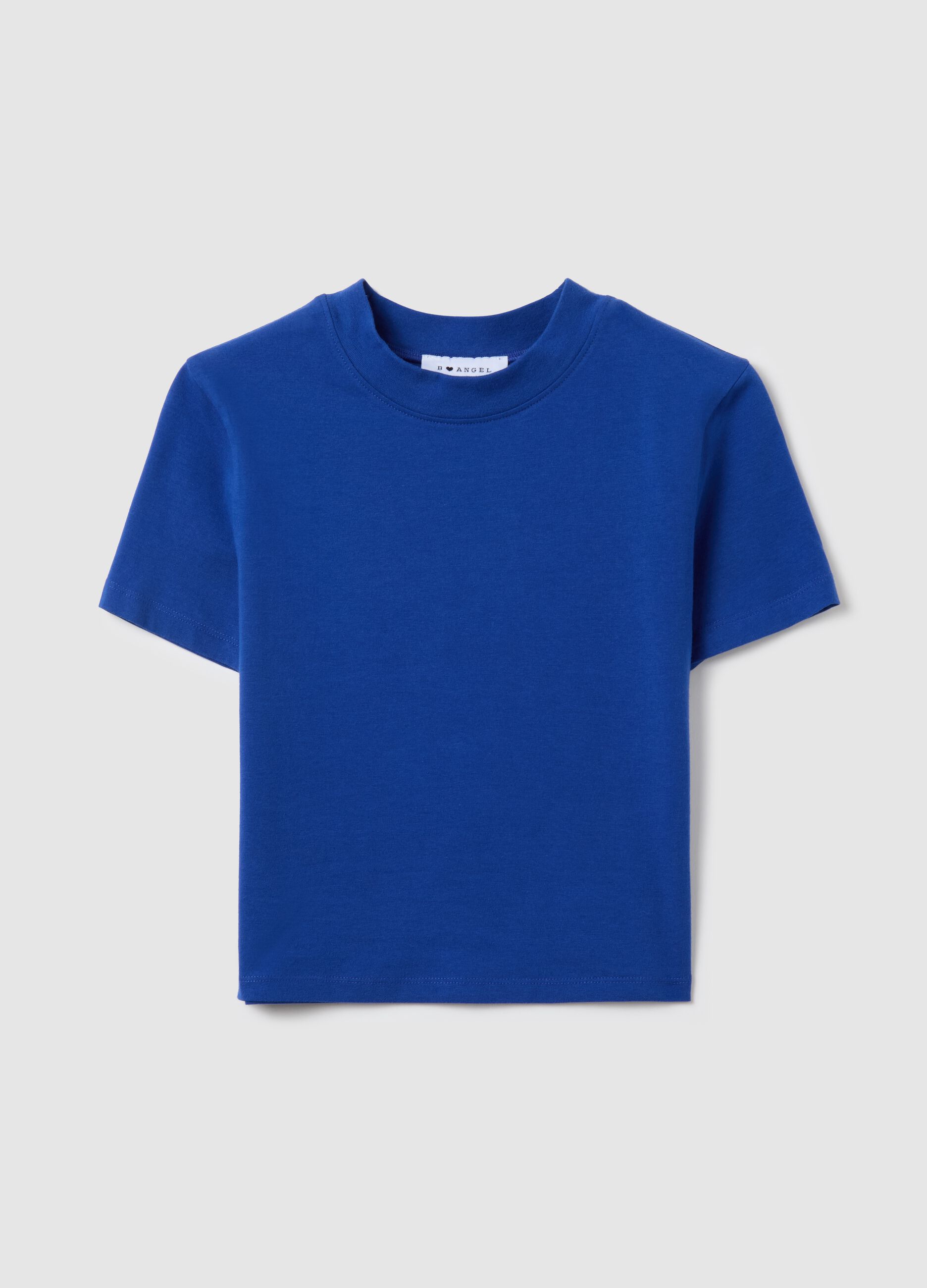 Stretch cotton T-shirt with mock neck