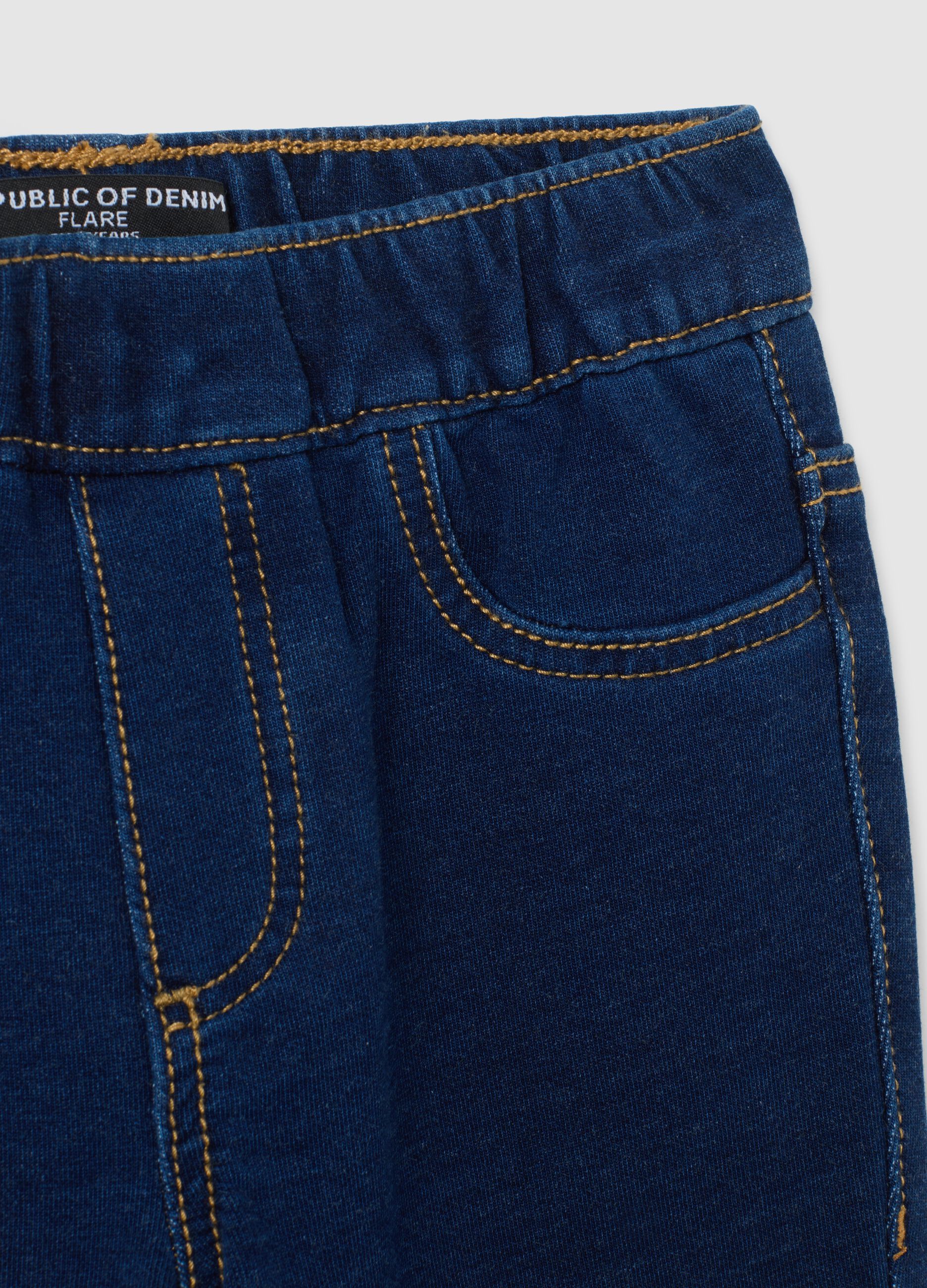 Jeggings da bambina in cotone blu flare