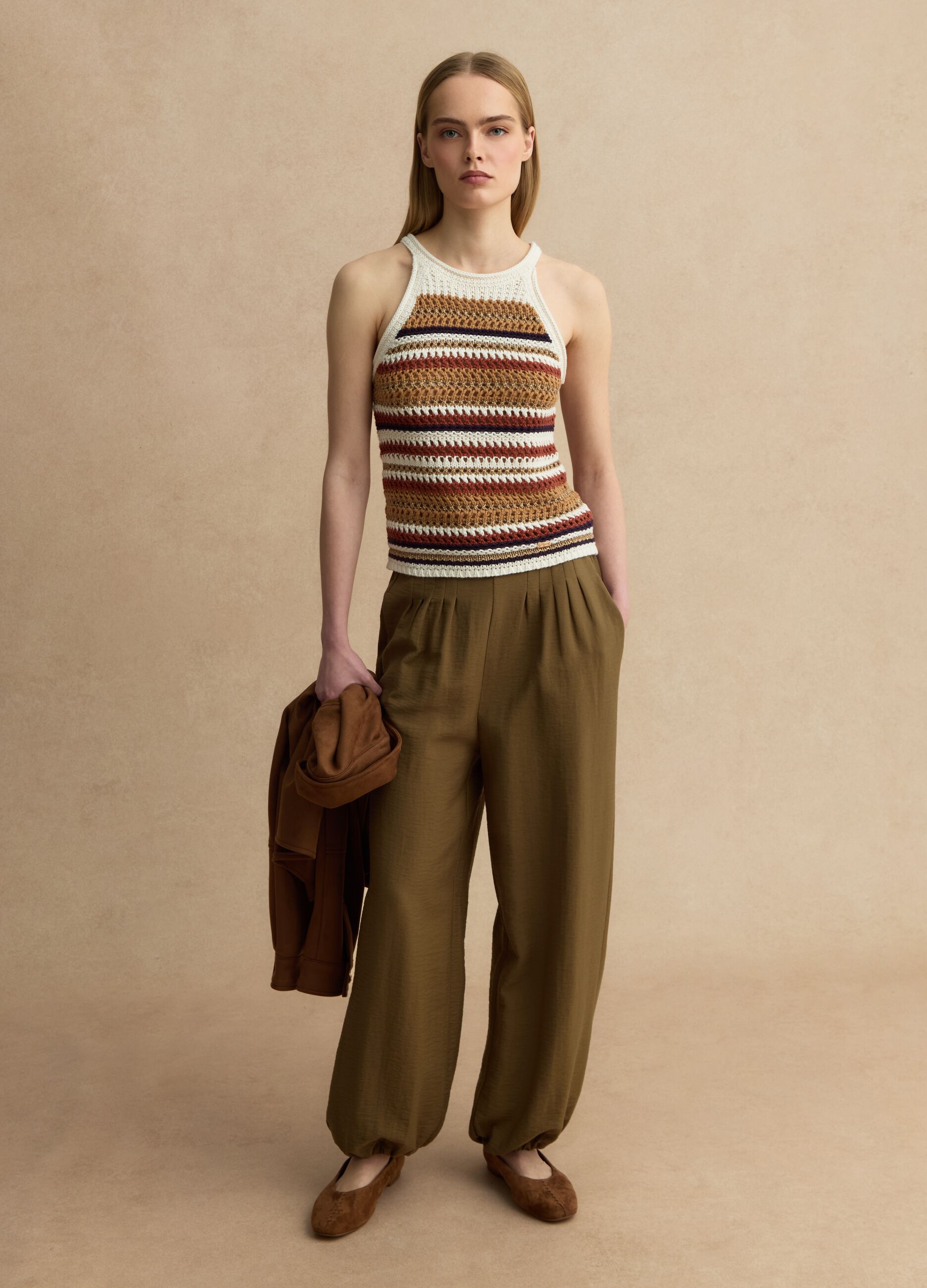 Pantaloni jogger in misto viscosa verdi relaxed fit