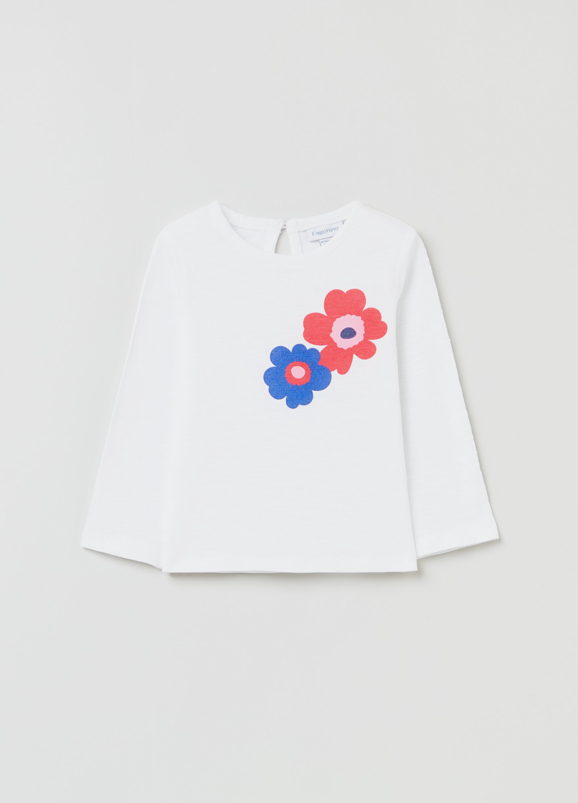 Slub cotton T-shirt with flowers print