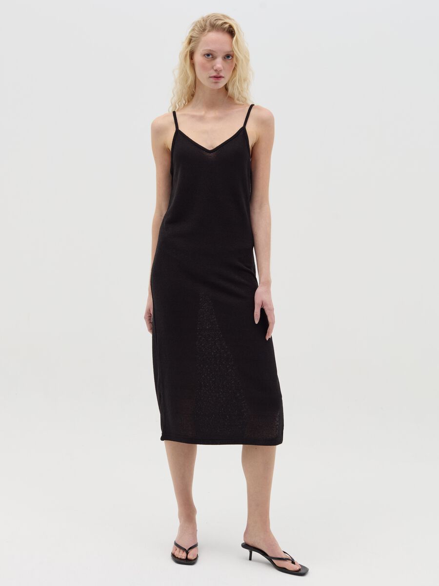 Black midi dress with spaghetti straps_0