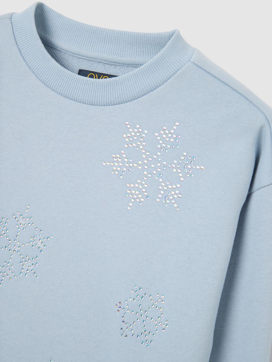 Blue regular fit cotton blend girl's sweatshirt with rhinestones_2
