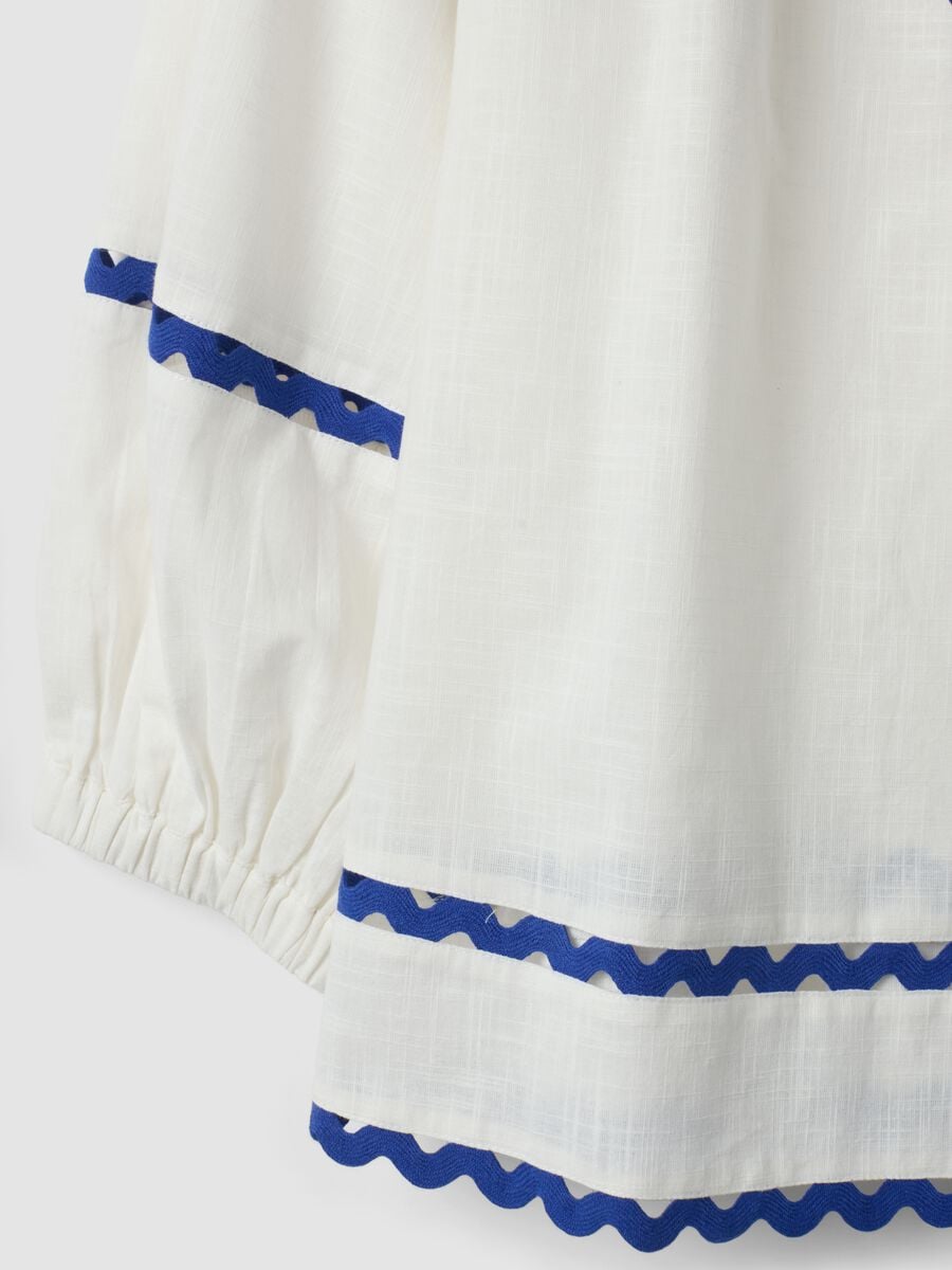 White pure cotton blouse with blue piping, regular fit_5