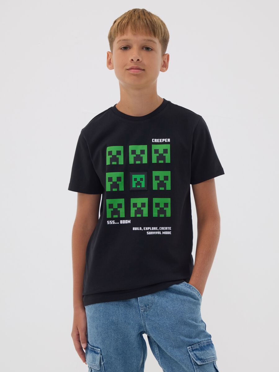Black pure cotton Minecraft print T-shirt for boys_0