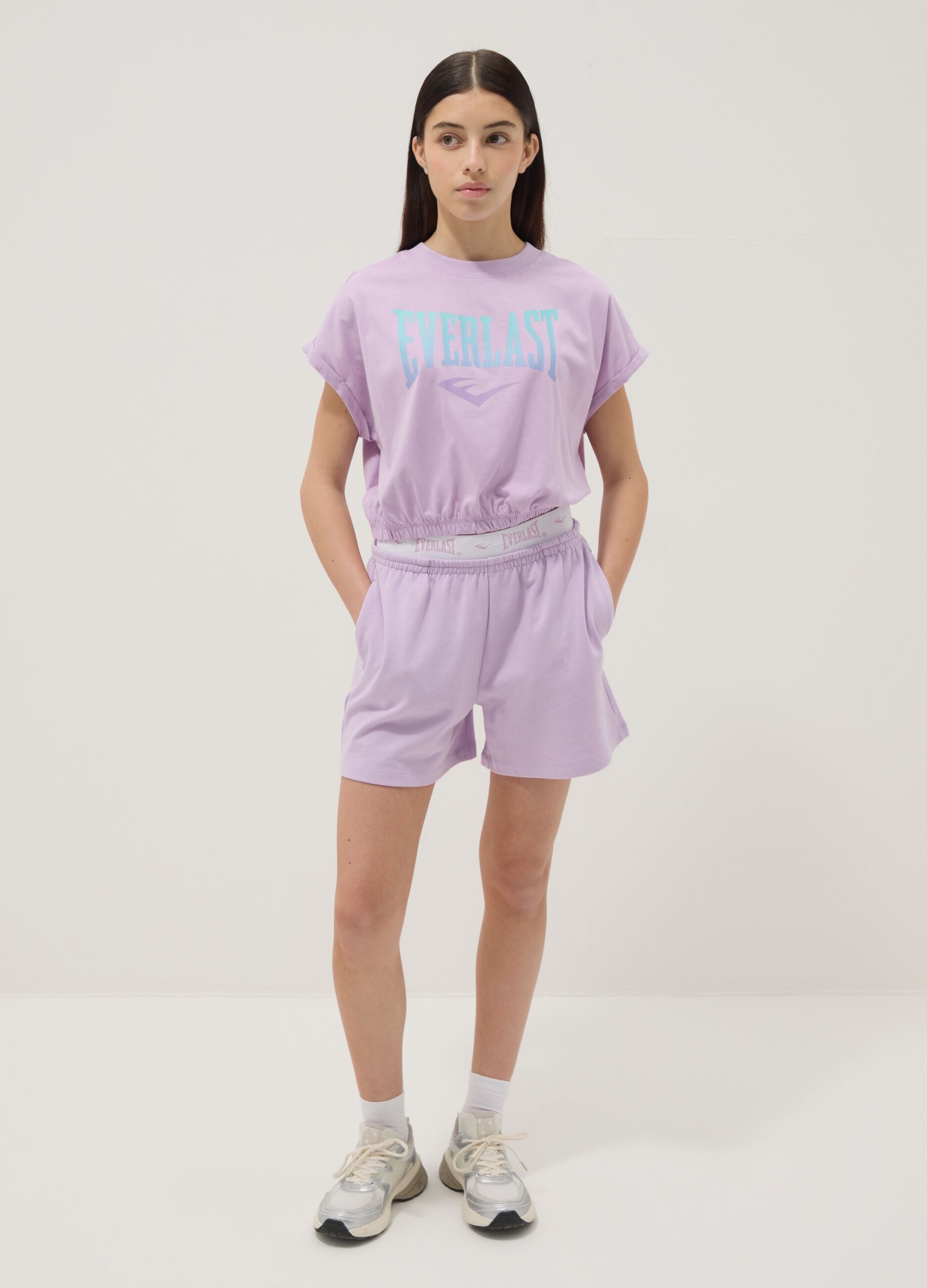 Purple pure cotton set with T-shirt and shorts