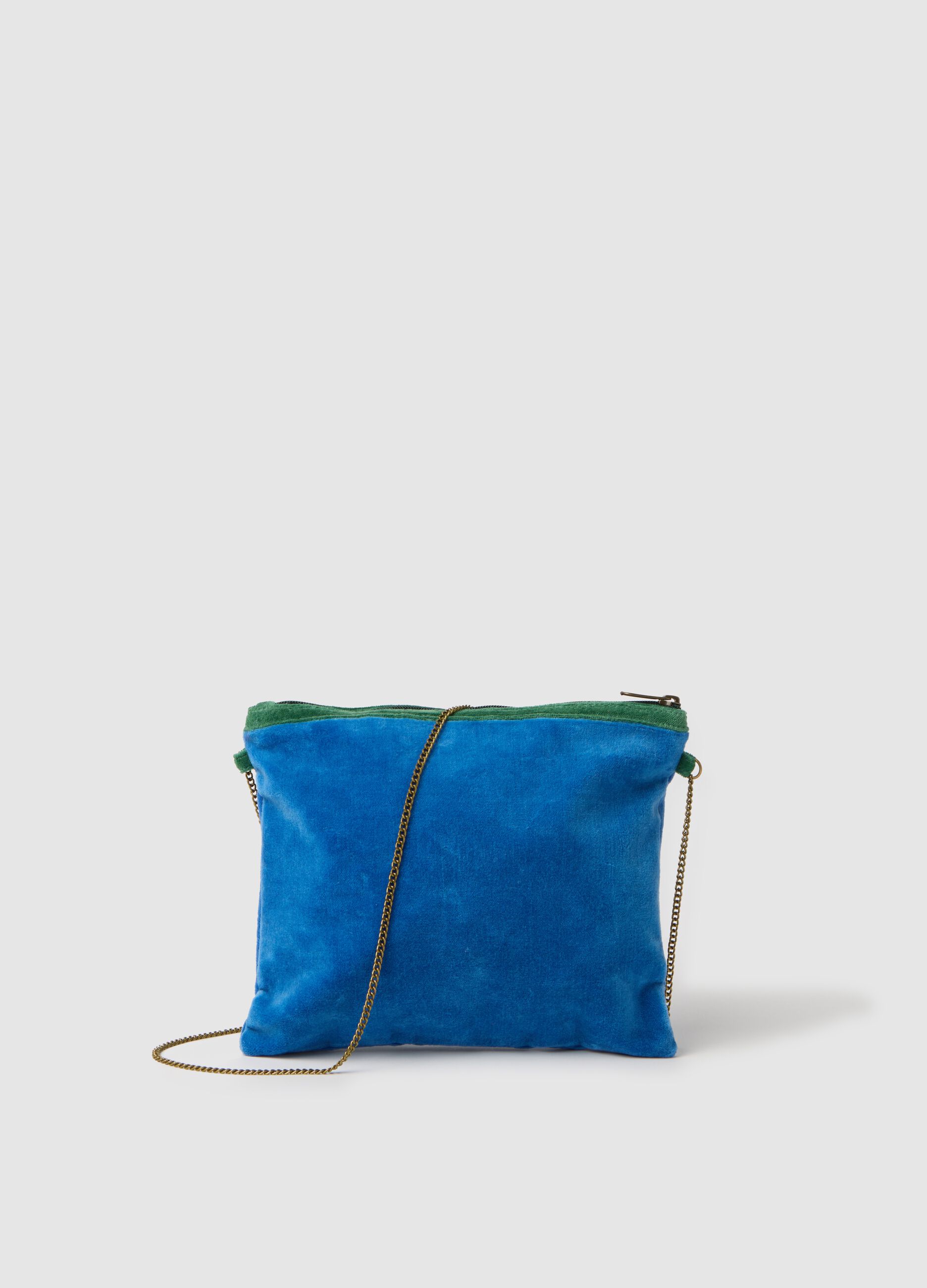 Blue velvet bag with shoulder strap