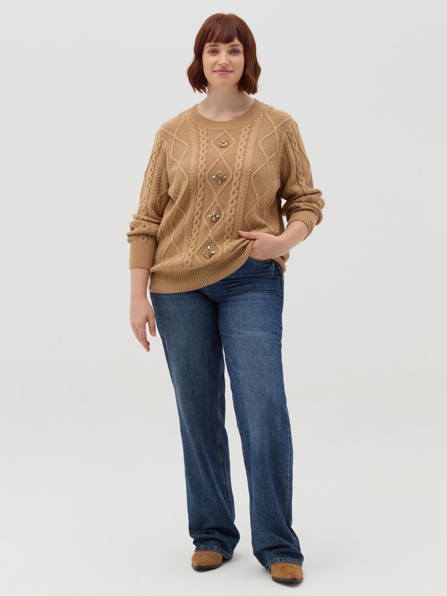 Curvy cable-knit pullover with diamantés_1