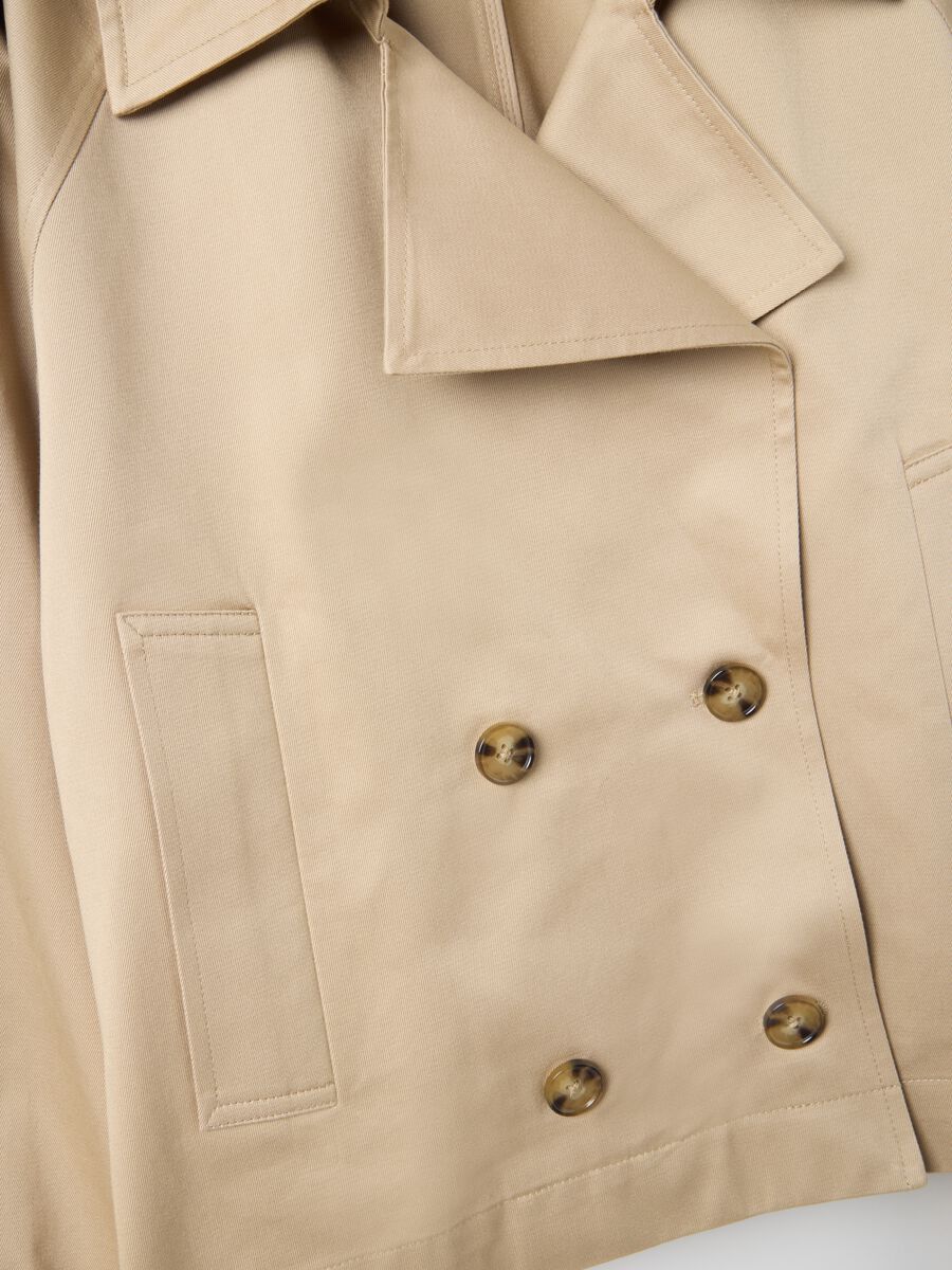 Double-breasted trench coat in pure beige cotton regular fit_5