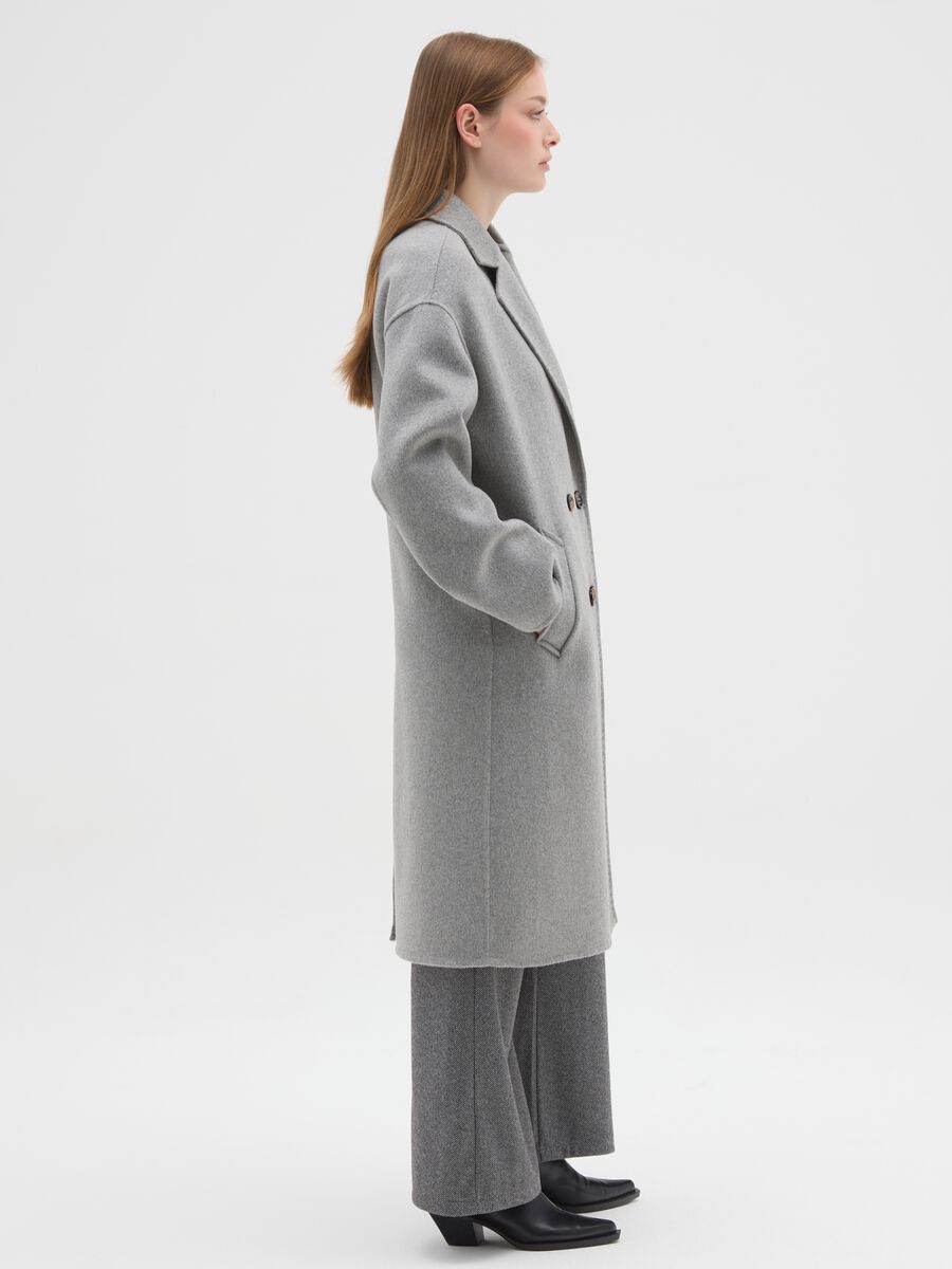 Grey wool-blend coat regular fit with buttons_0