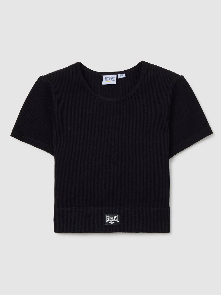 Maglietta in tessuto elasticizzato nera regular fit con scollo rotondo_0