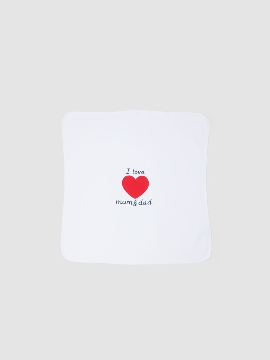 White 100% cotton baby blanket with red heart_0
