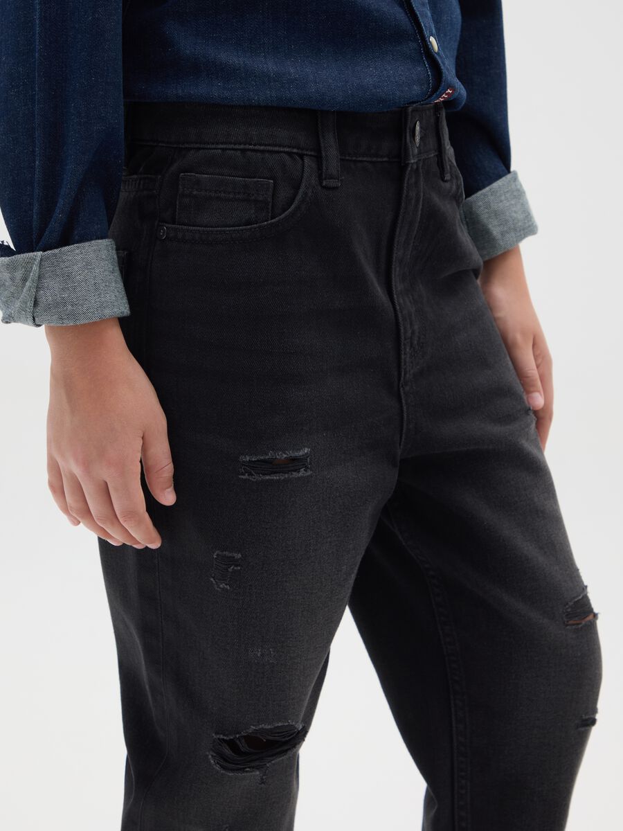 Jeans da ragazzo in puro cotone nero baggy_3