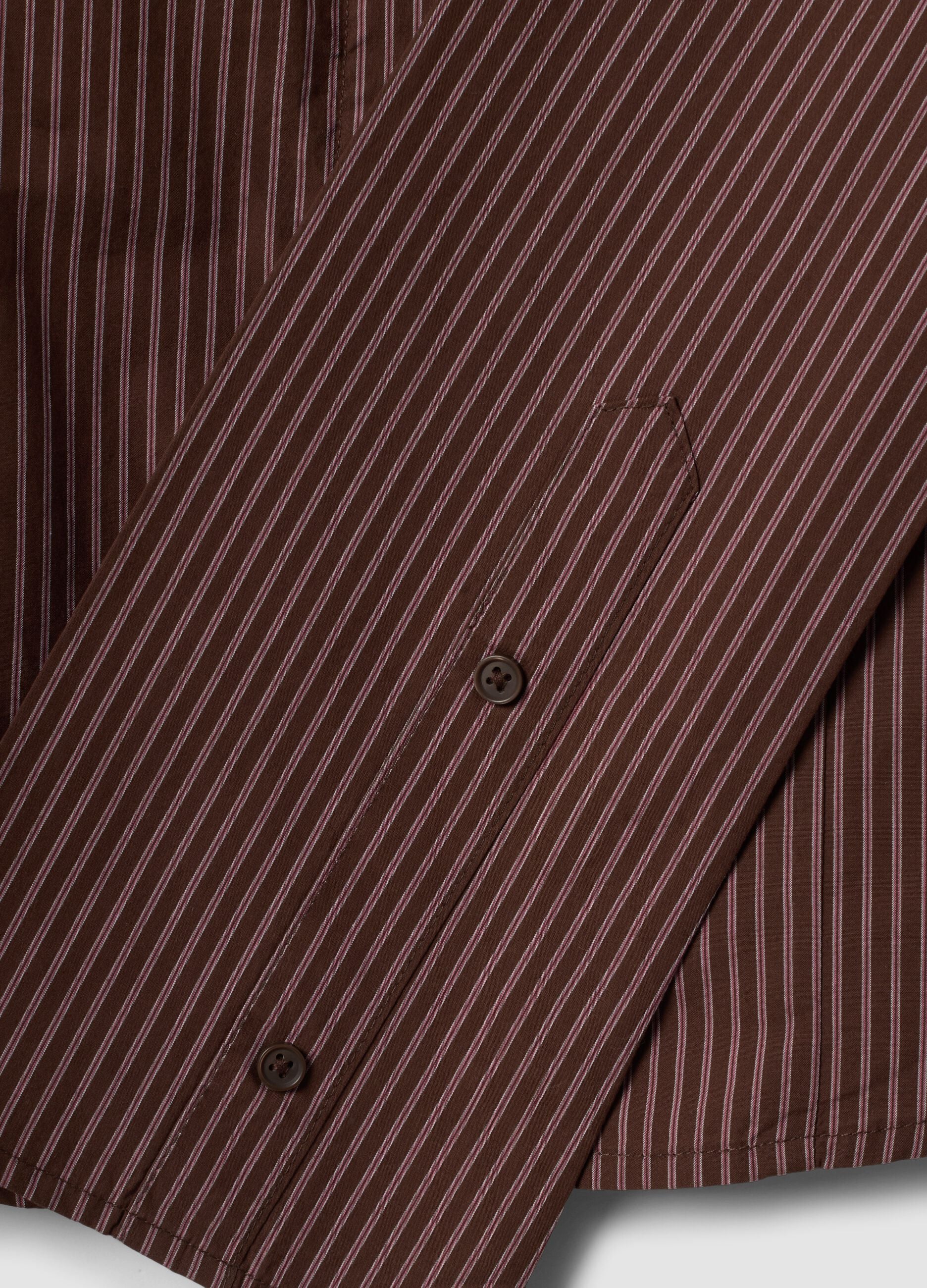Brown striped slim-fit pure cotton poplin shirt