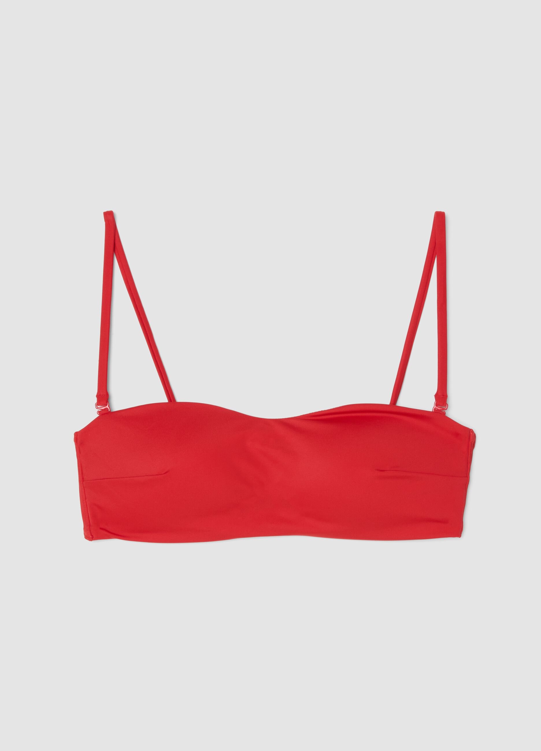 Red bandeau bikini top in stretch fabric