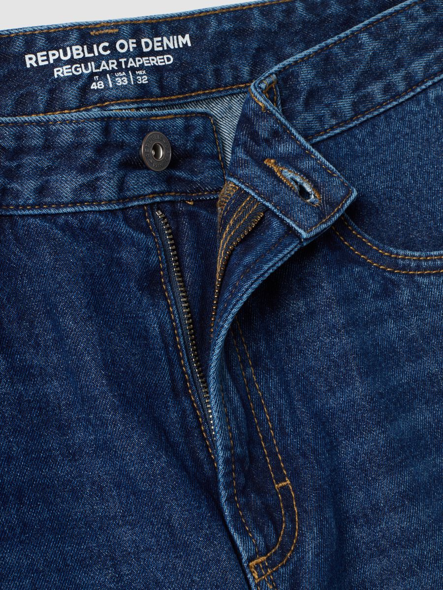 Regular tapered pure cotton denim jeans_6