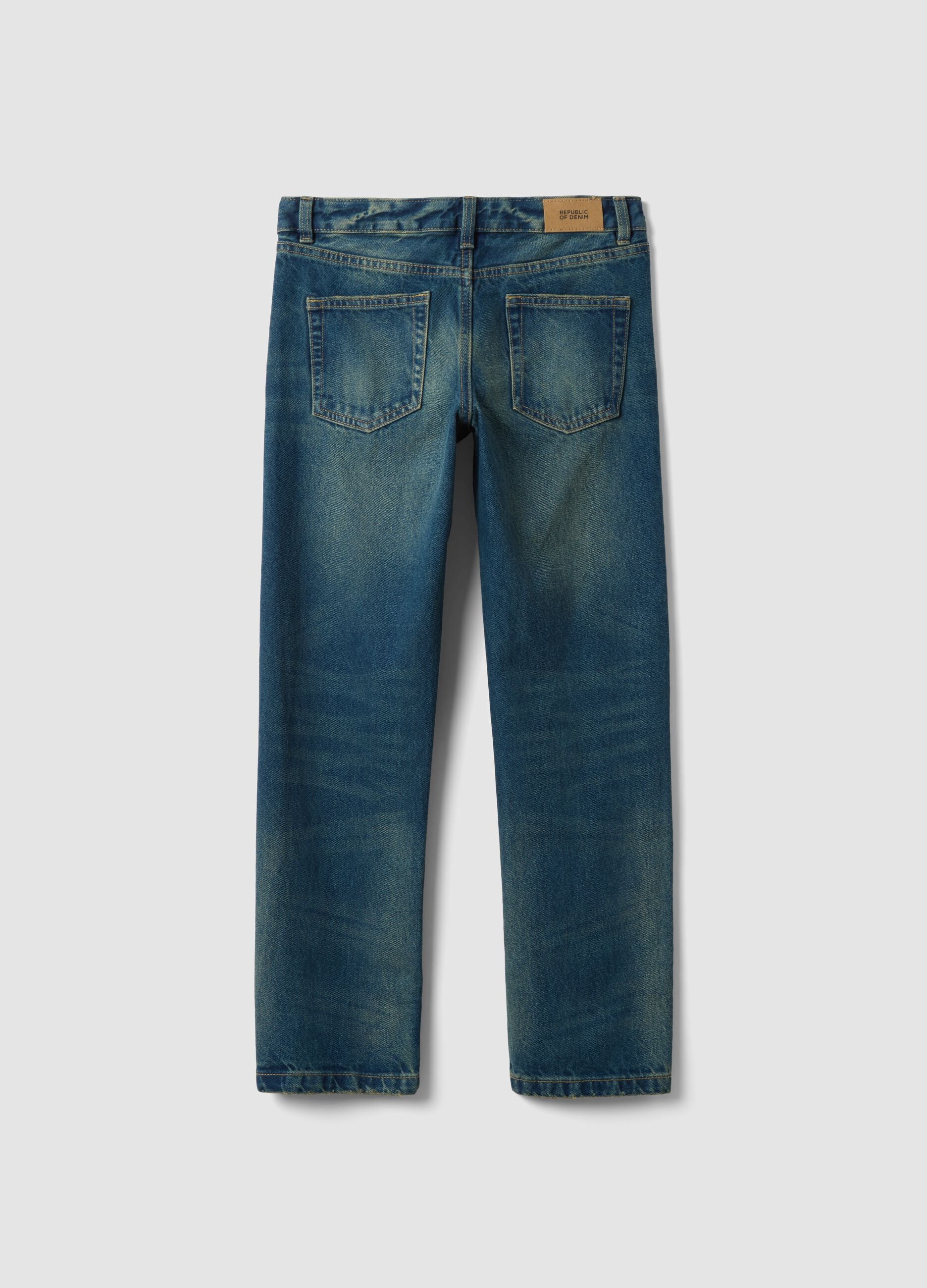 Dark blue pure cotton regular-fit jeans