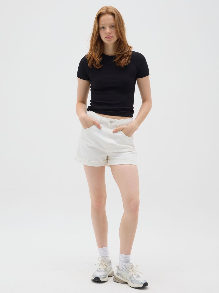 Shorts da donna in puro cotone bianchi regular fit_0