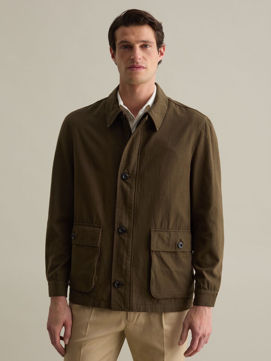 Linen and cotton shacket with pockets_0