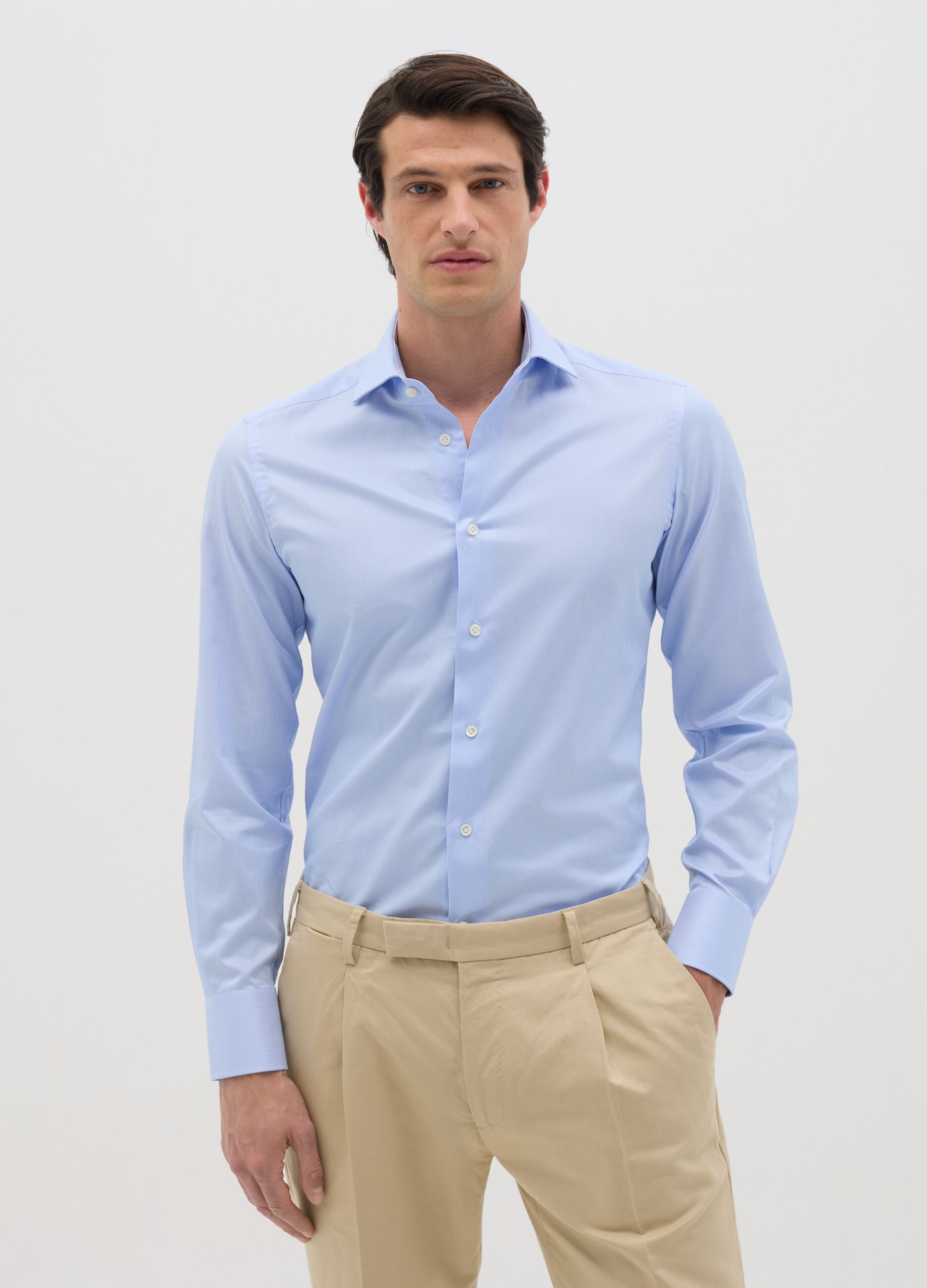 Camicia da uomo in puro cotone azzurra slim fit