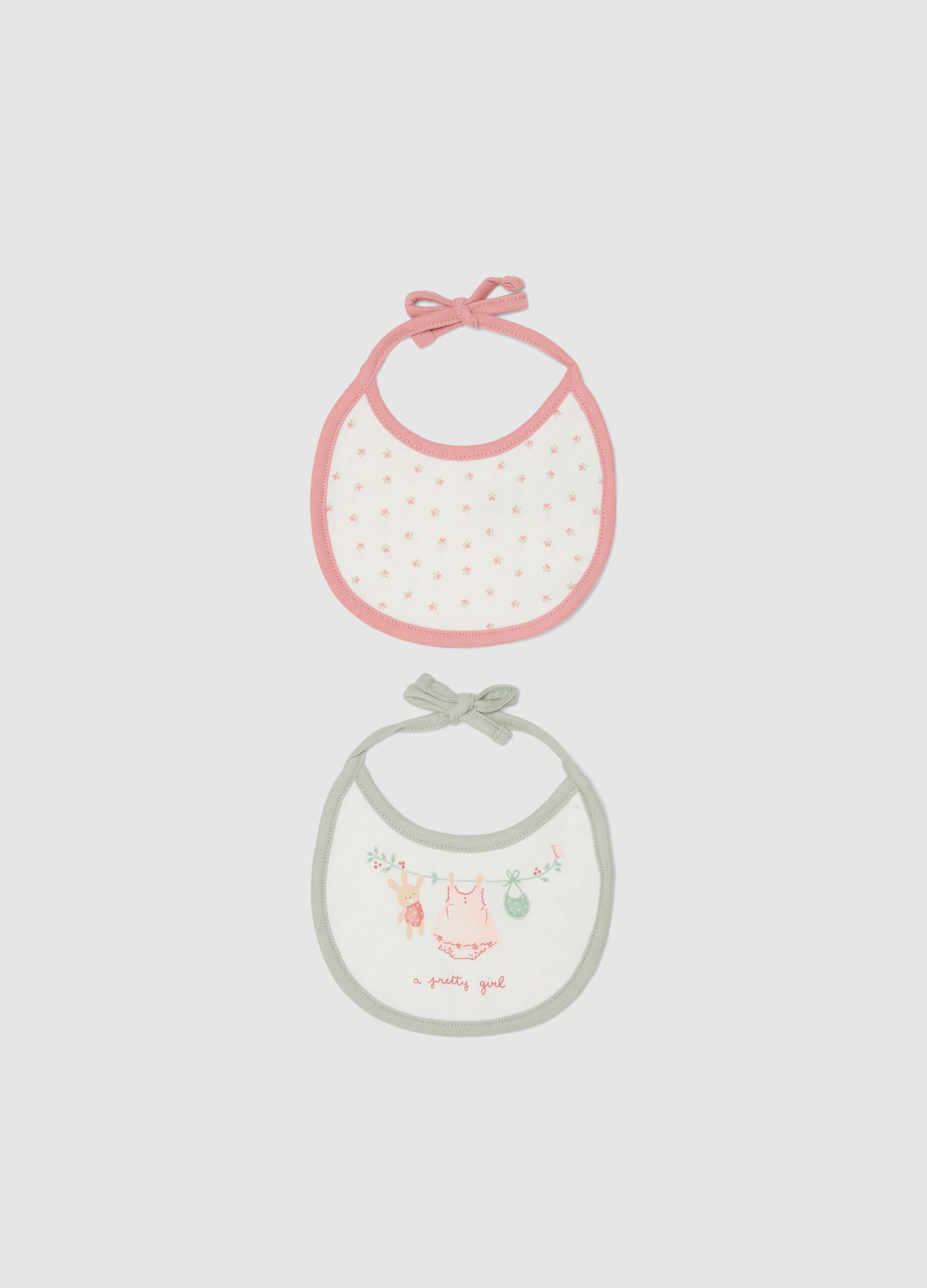 Bipack bavaglini in puro cotone multicolor da neonata con ricami