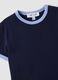 Blue stretch-cotton fitted T-shirt with contrast trims_2