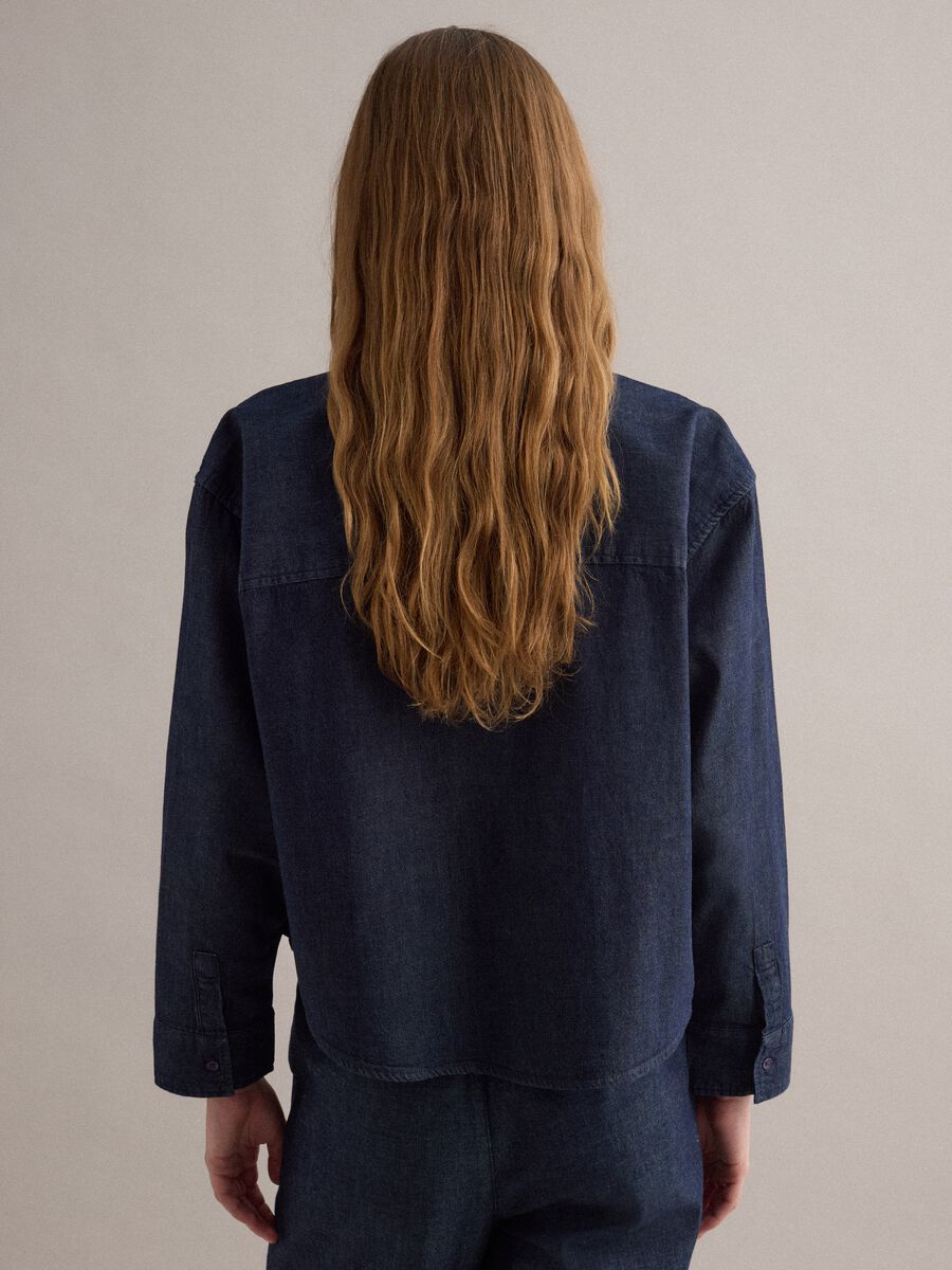 Blue regular-fit denim pure cotton shirt_3