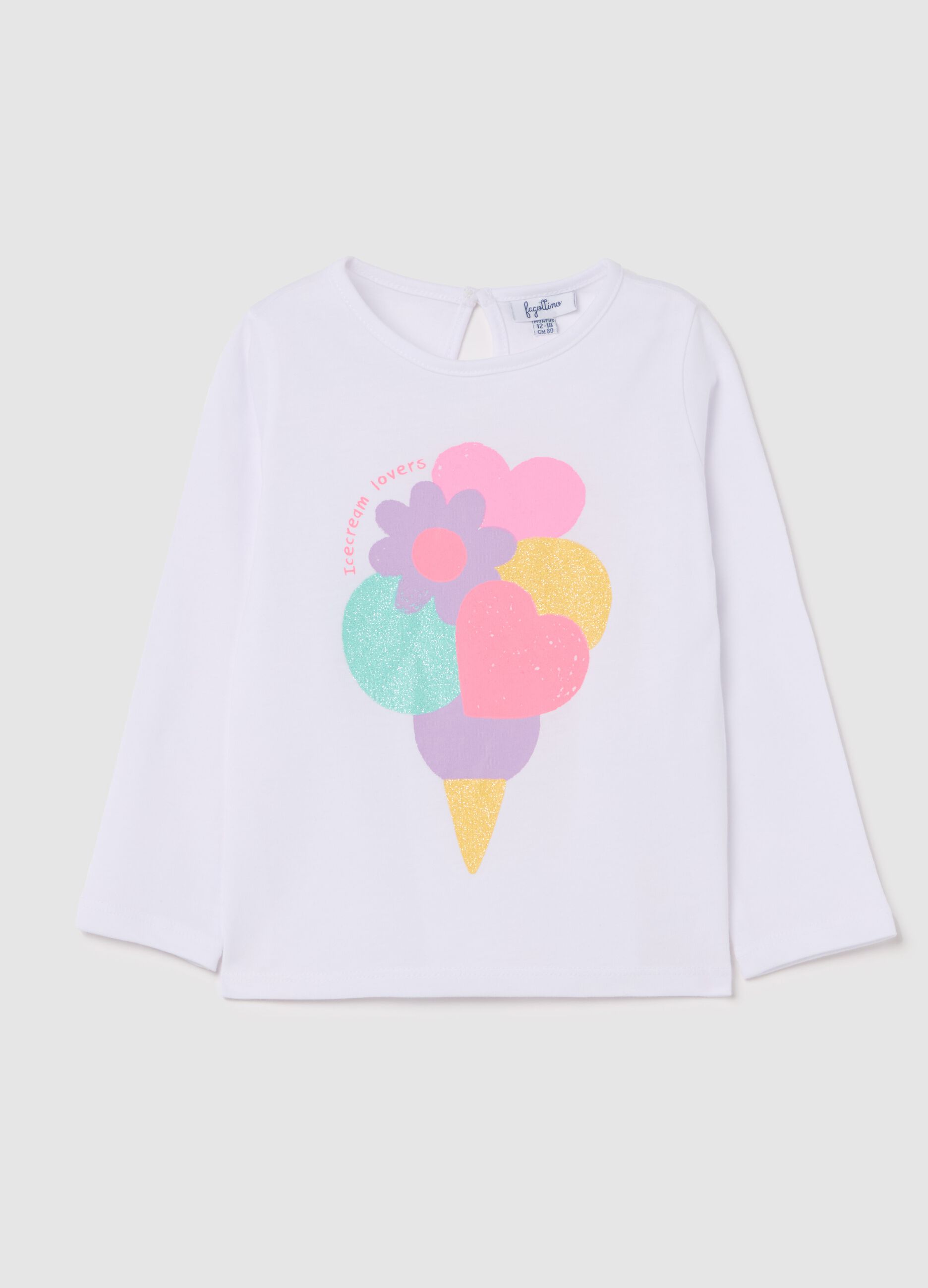 Long-sleeved T-shirt with glitter ice cream print