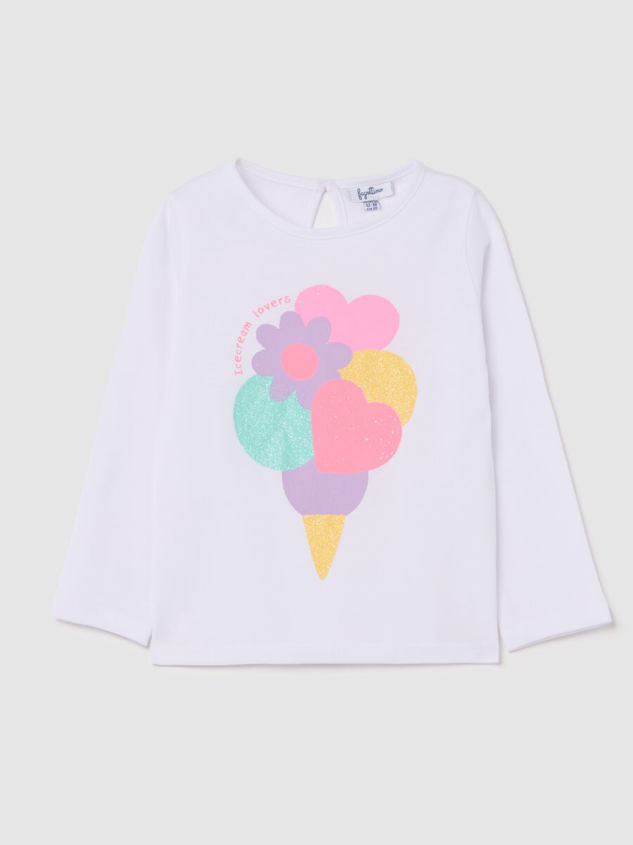 Long-sleeved T-shirt with glitter ice cream print_0