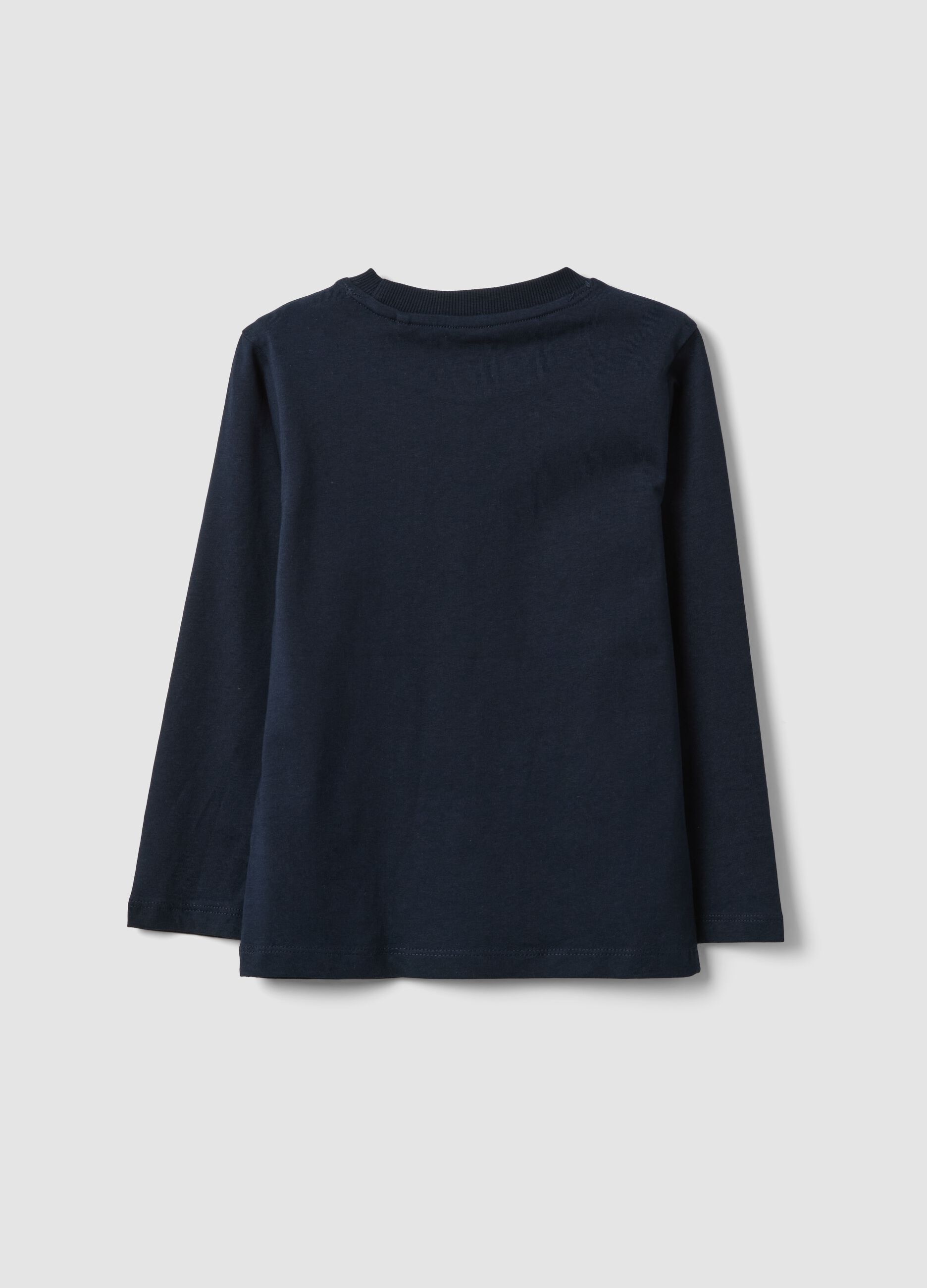 Blue organic cotton crew-neck T-shirt for boys, regular fit