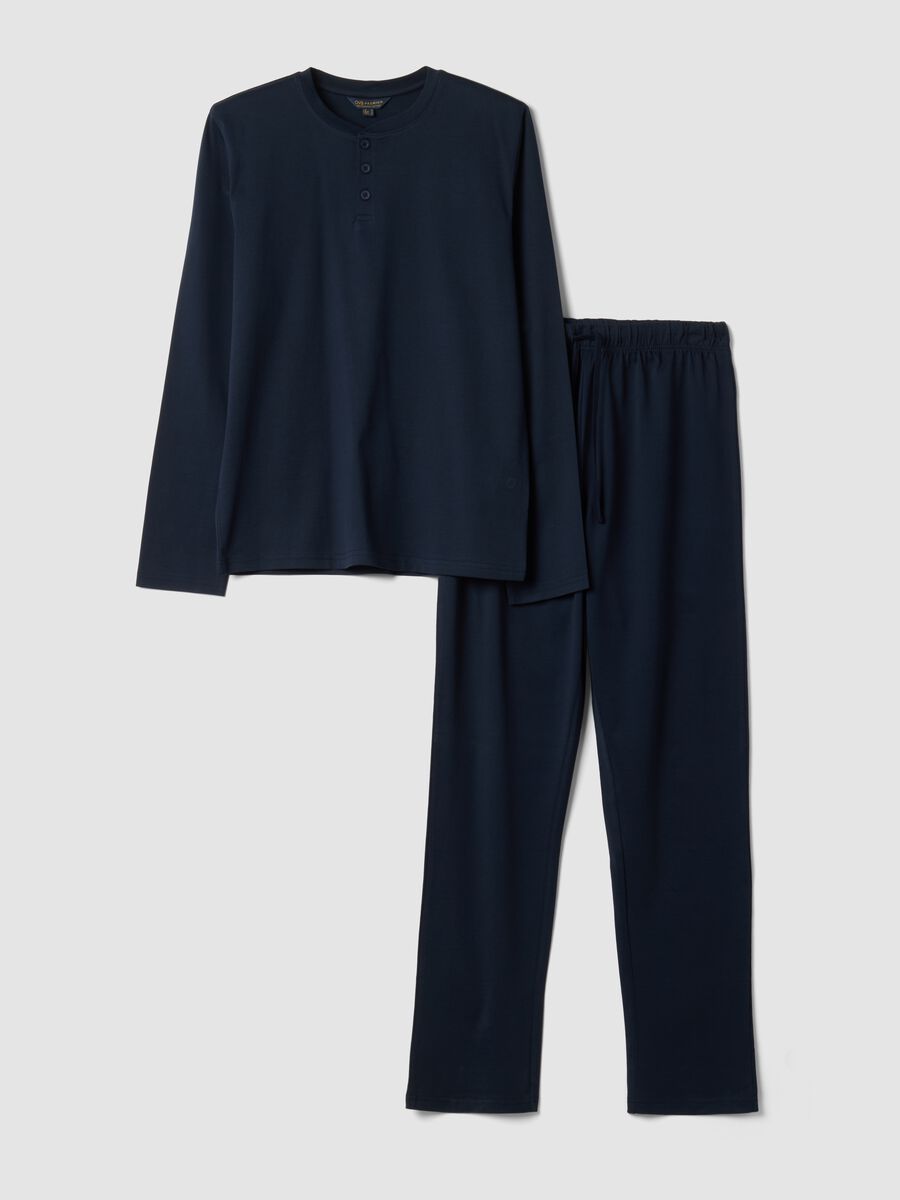 Pigiama blu in puro cotone organico con scollo serafino regular fit_0