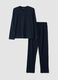 Pigiama blu in puro cotone organico con scollo serafino regular fit_0