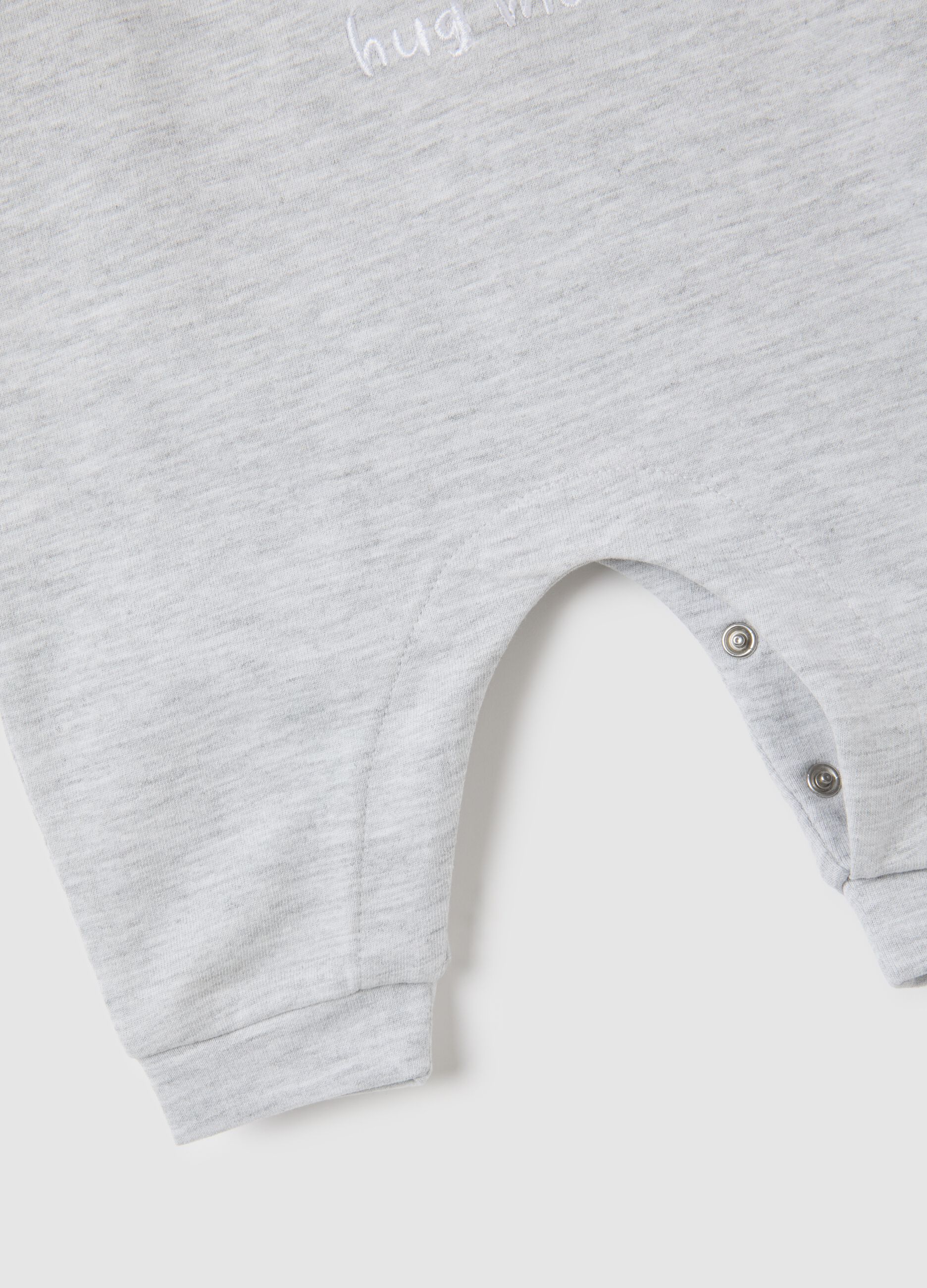 Grey cotton baby romper with embroidery