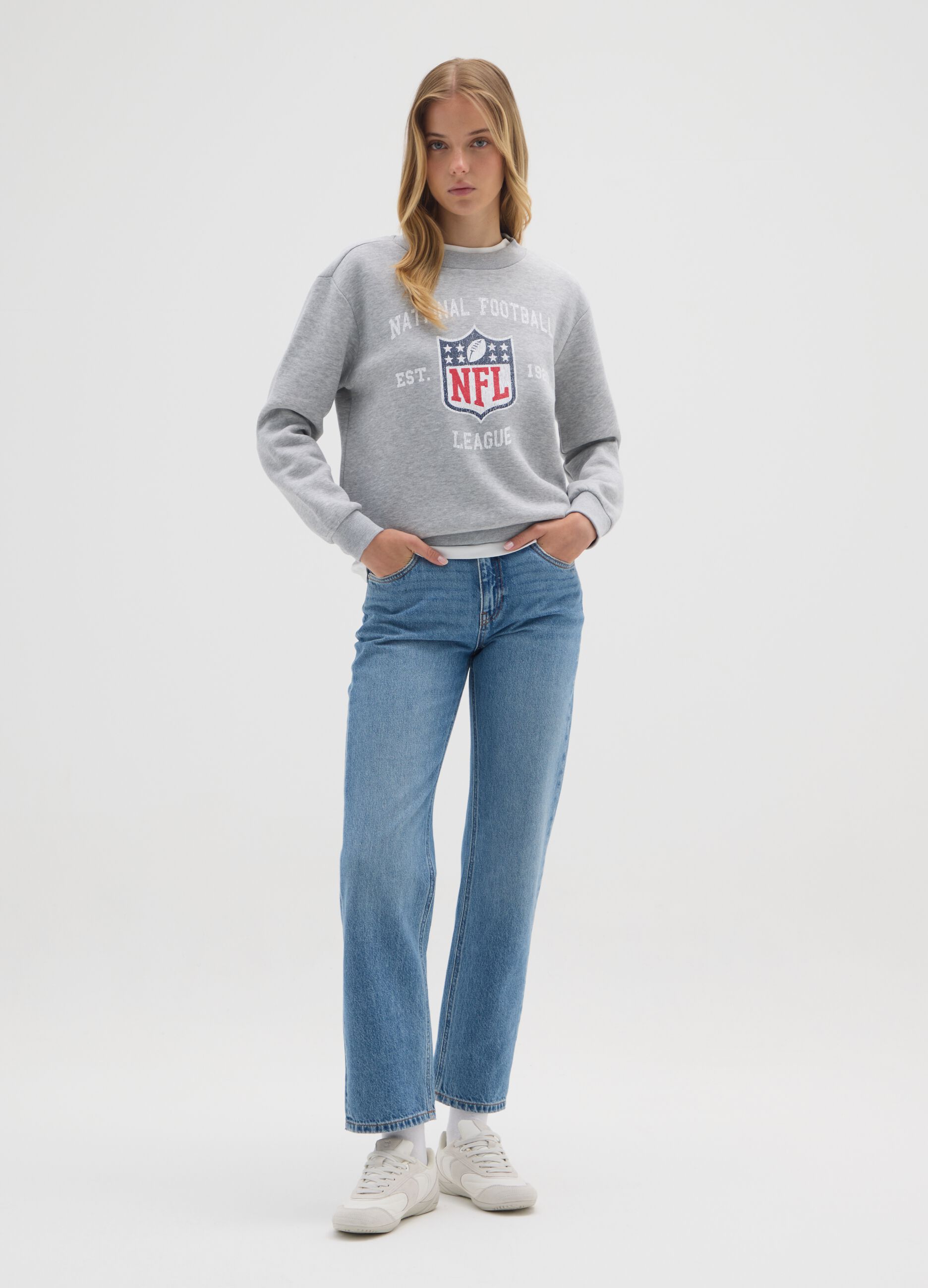 Grey cotton blend sweatshirt regular fit with NFL logo